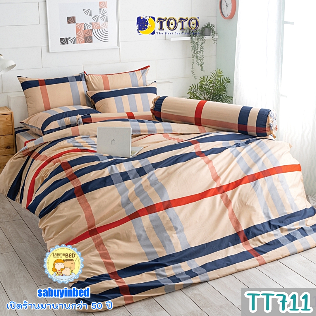 ผ้าปูที่นอนลายตาราง ลายเส้น ลายจุด ยี่ห้อ TOTO - ชุดเครื่องนอนโตโต้วงกลม เนื้อผ้าดี ไม่มีรอยต่อ ยางยืดรัดรอบที่นอน ปูที่นอนหนา 8-10 นิ้ว (คลิ๊ก เพื่อดูลายอื่น ๆ)