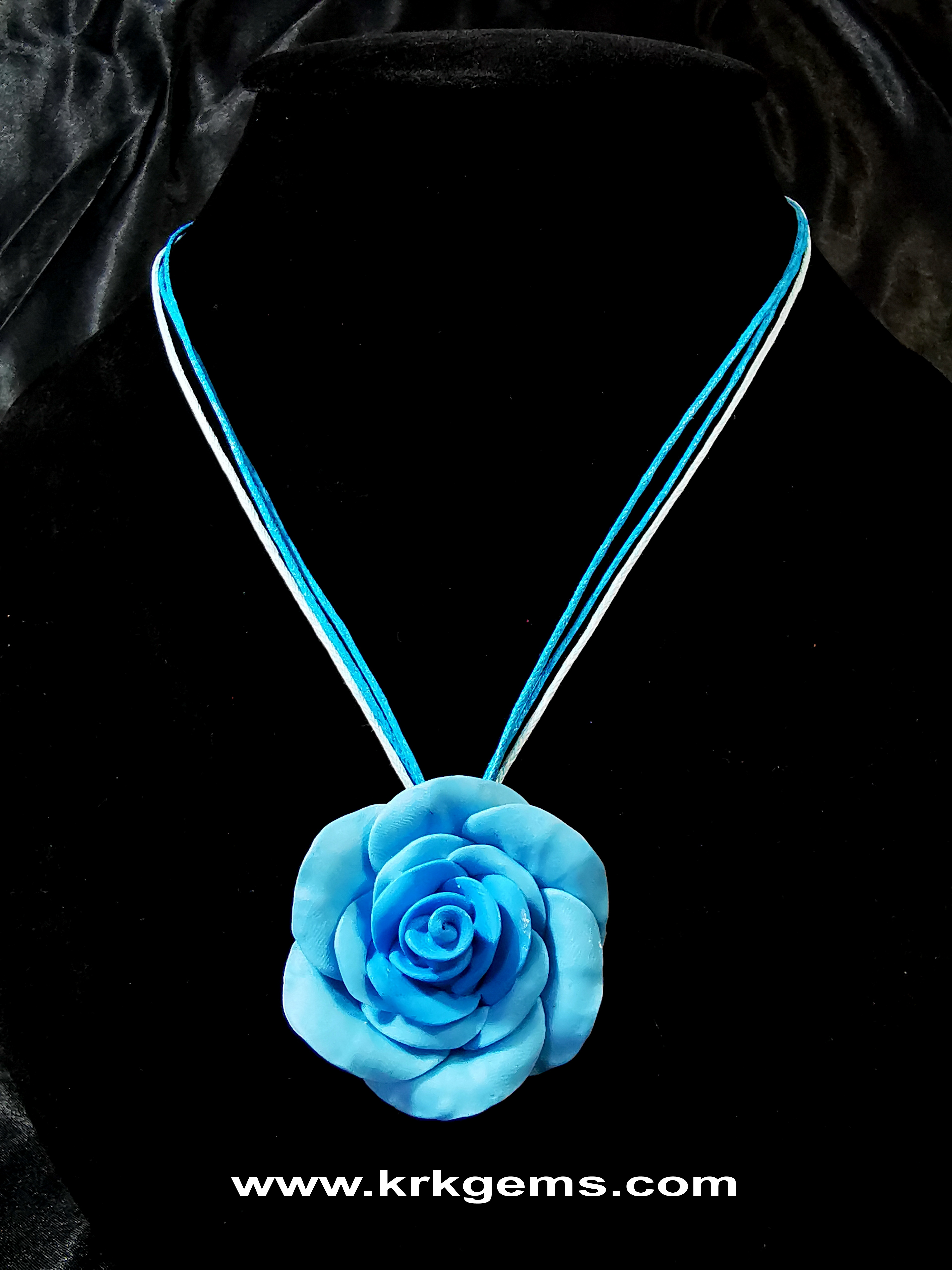 PASTEL BLUE ROSE HANDMADE CLAY NECKLACE