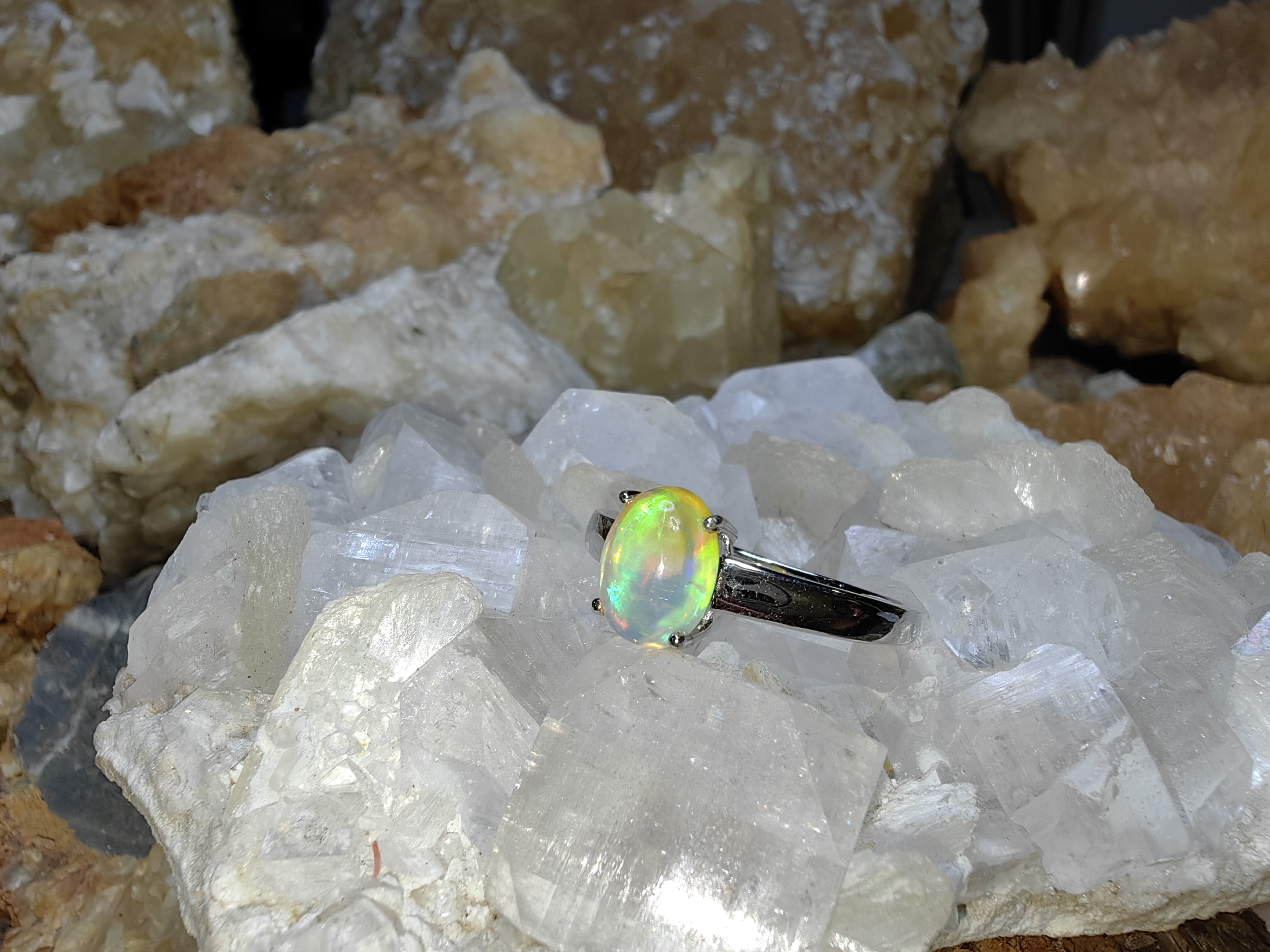 Opal 925 Sterling Silver Ring แหวนโอปอ เงินแท้ 925 Size 60