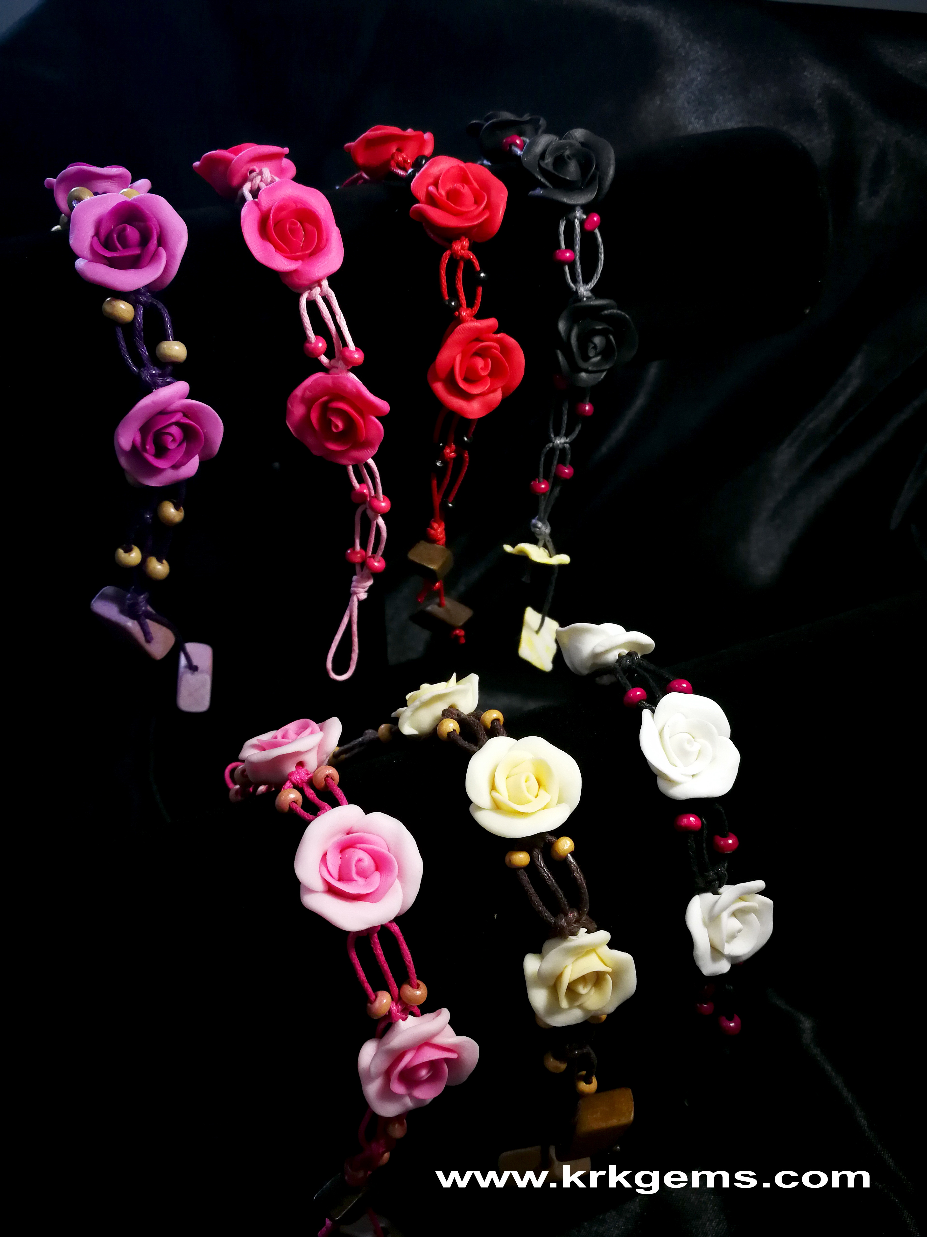 PURPLE 3ROSE HANDMADE CLAY BRACELET