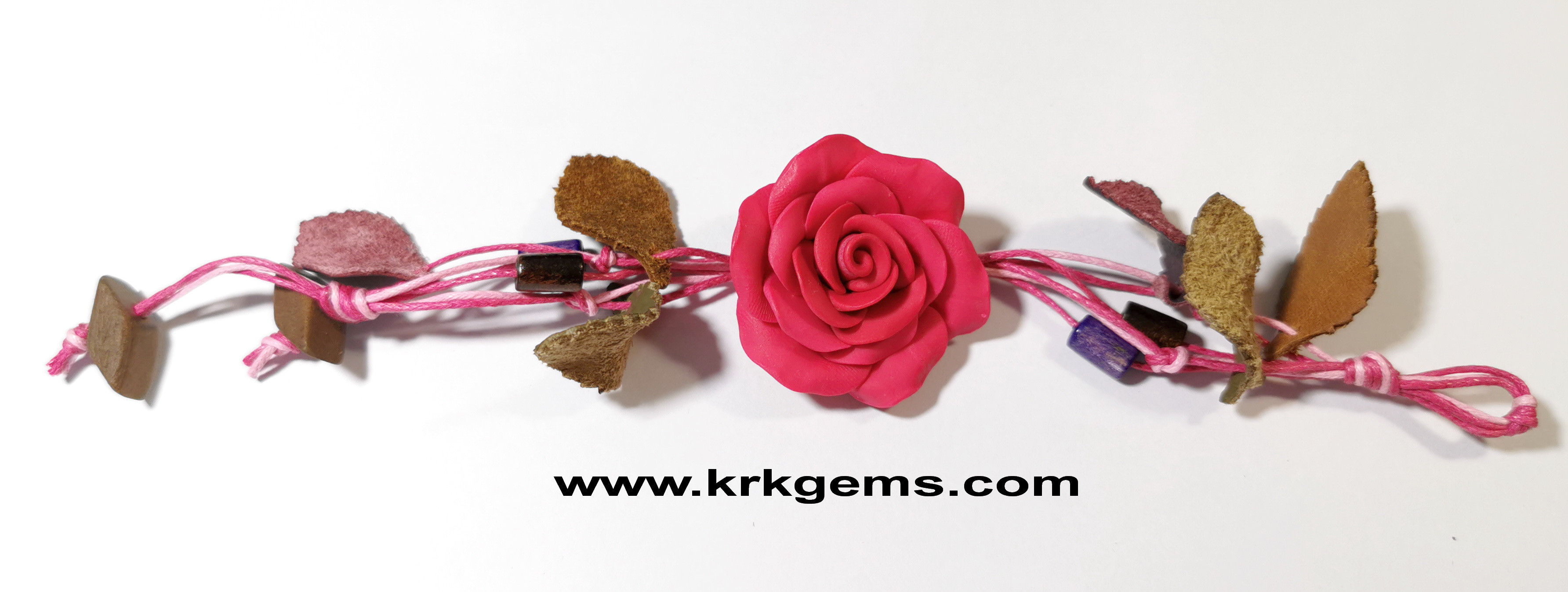 DEEP PINK 1ROSE HANDMADE CLAY BRACELET