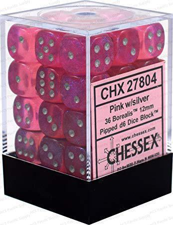 [ลูกเต๋า] Chessex: D6 12 mm pink/sliver borealis