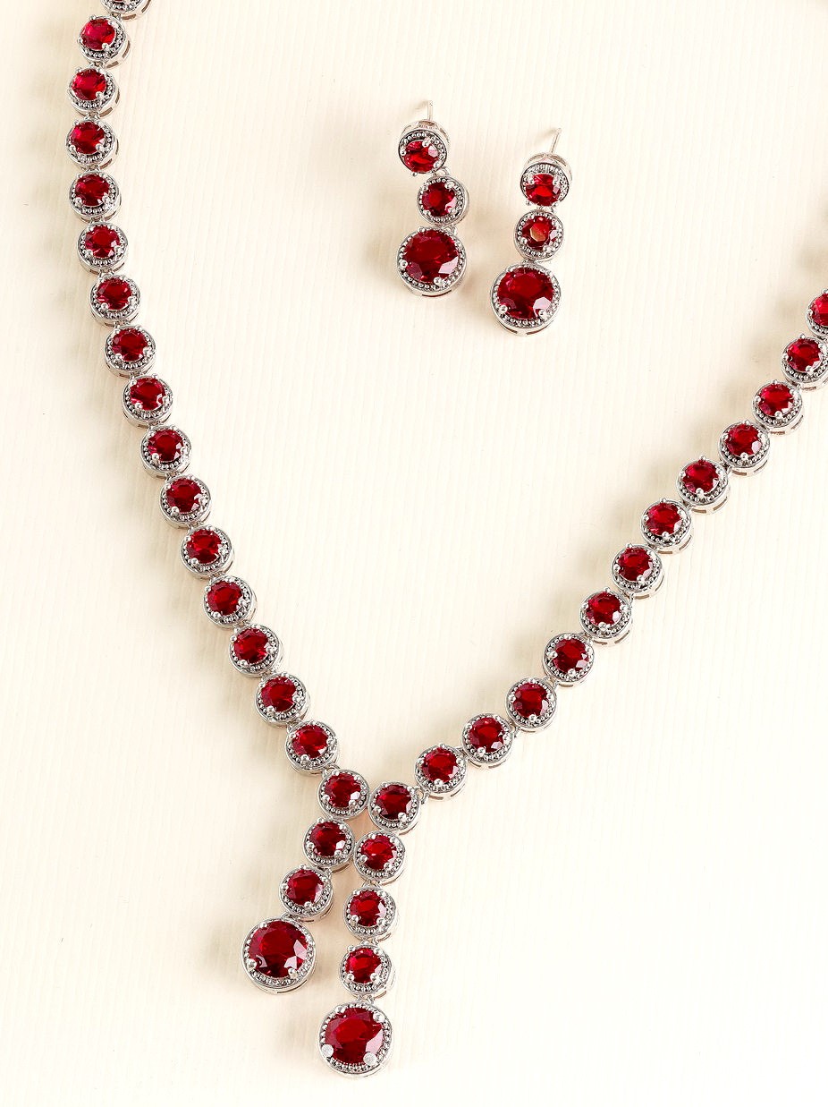 RUBY DIAMOND 18K WHITE GOLD NECKLACE EARRING สร้อยคอ ต่างหู ทับทิม ล้อมเพชร ทอง 18K Pre-order