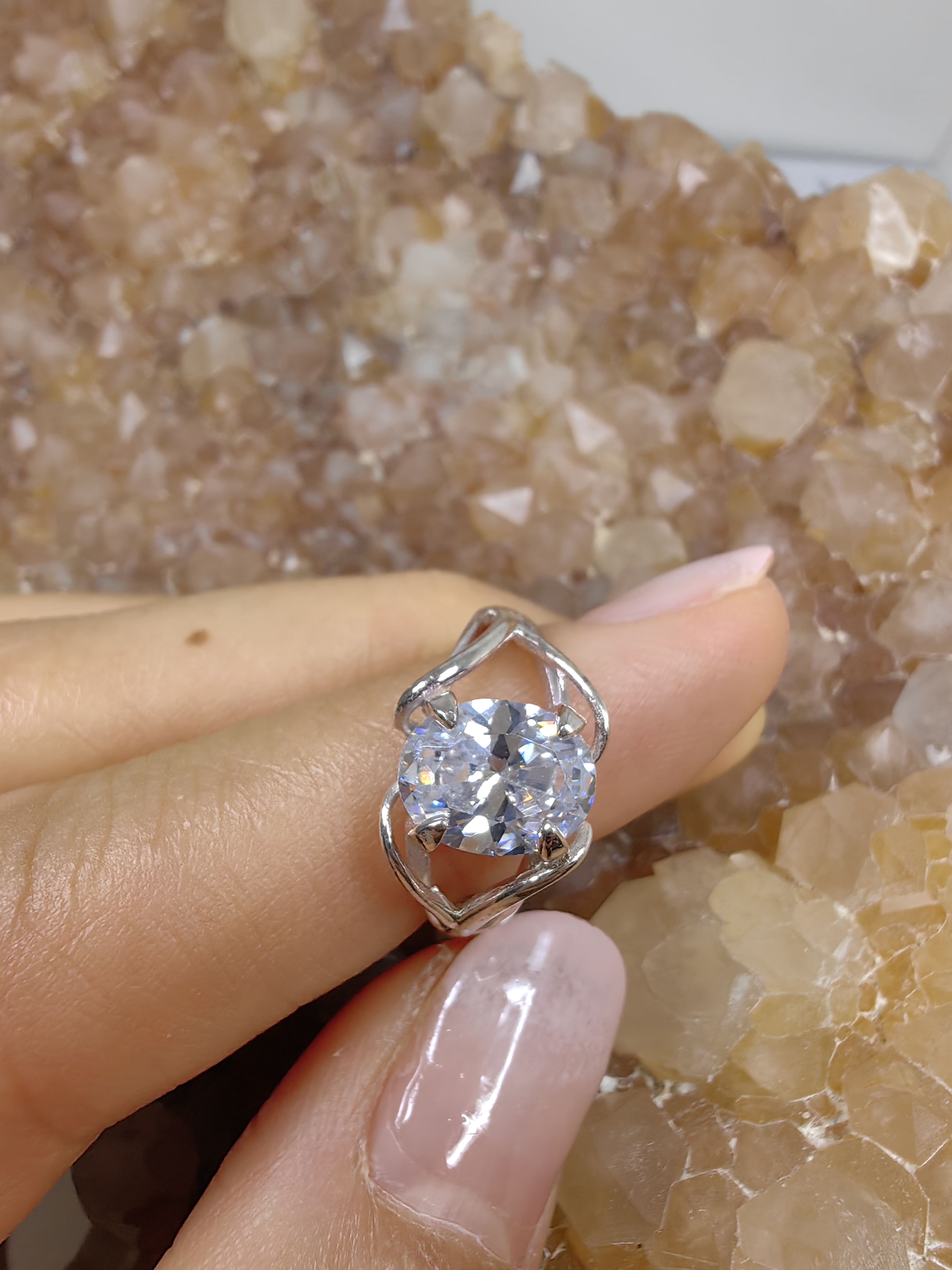 แหวนเพชร CZ เงินแท้ 92.5% Cubic Zirconia 925 Sterling Silver Ring Size 49