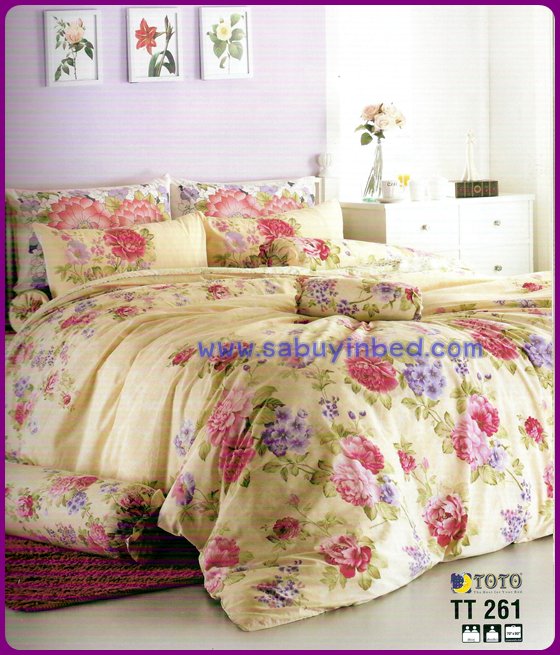 ชุดเครื่องนอน ผ้าปูที่นอนโตโต้ ลายดอก สวยเหมือนในรูป - TT261