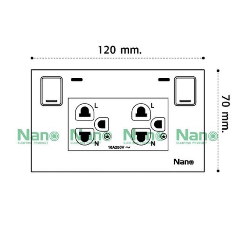 Nano ชุดเต้ารับคู่มีกราวน์ ปลั๊กกราวน์คู่ + ม่านนิรภัย + สวิตซ์ควบคุมแบบมีไฟ SC-SW2P6 WHITE สีขาว