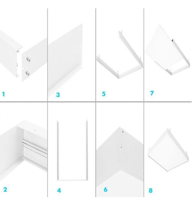 Surfaced Mount Kits อุปกรณ์เสริม 60x60 และ 30x120 เฟรมอลูมิเนียม สำหรับติดตั้งโคมไฟพาเนล LED กับฝ้าเพดานแบบลอย ชุดติดตั้งแบบยึดติดพื้นผิวสำหรับแผงไฟ LED ขนาด