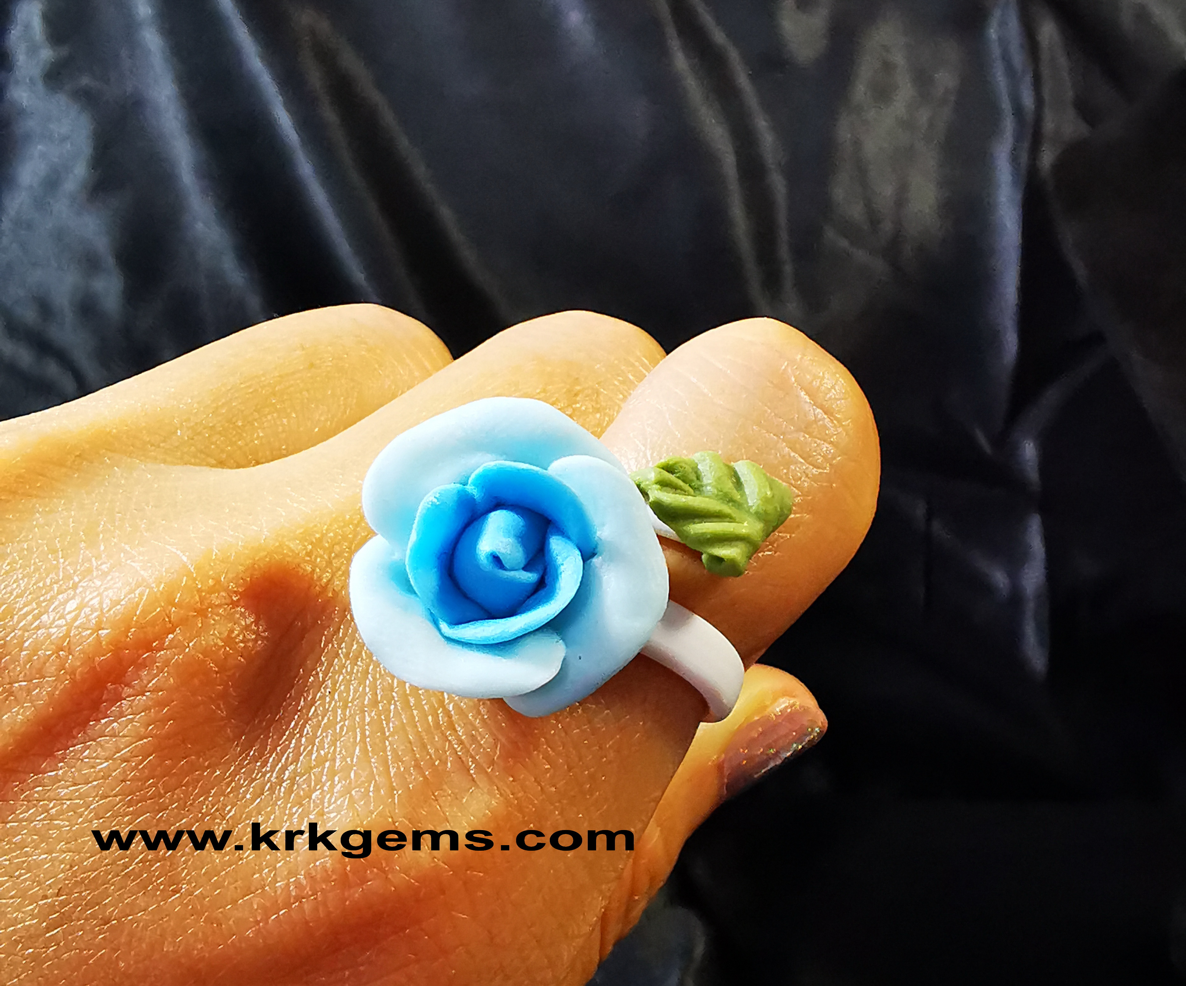PASTEL BLUE ROSE HANDMADE CLAY RING