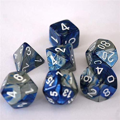 [ลูกเต๋า] Chessex: CHX26423 7 Die Polyhedral Gemini Blue Steel Whtie