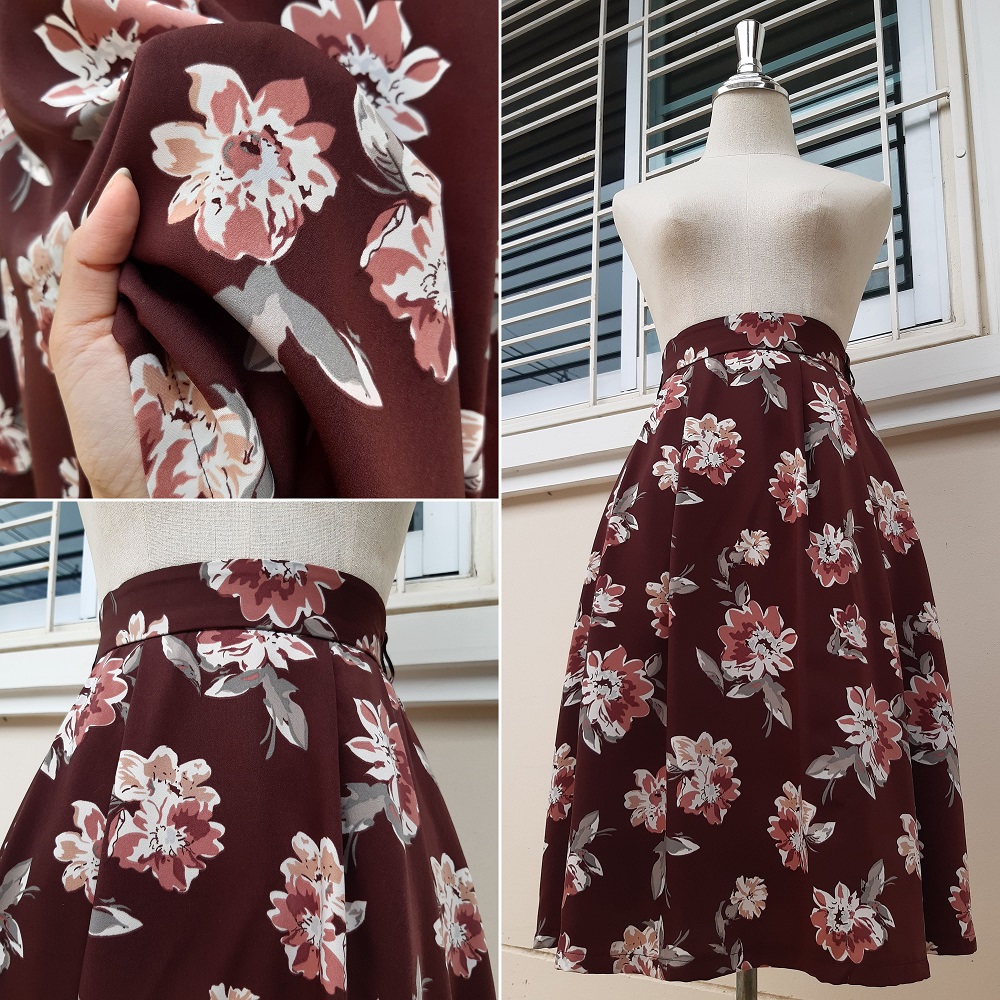 กระโปรงญี่ปุ่นลายดอกไม้สีน้ำตาลอมม่วง