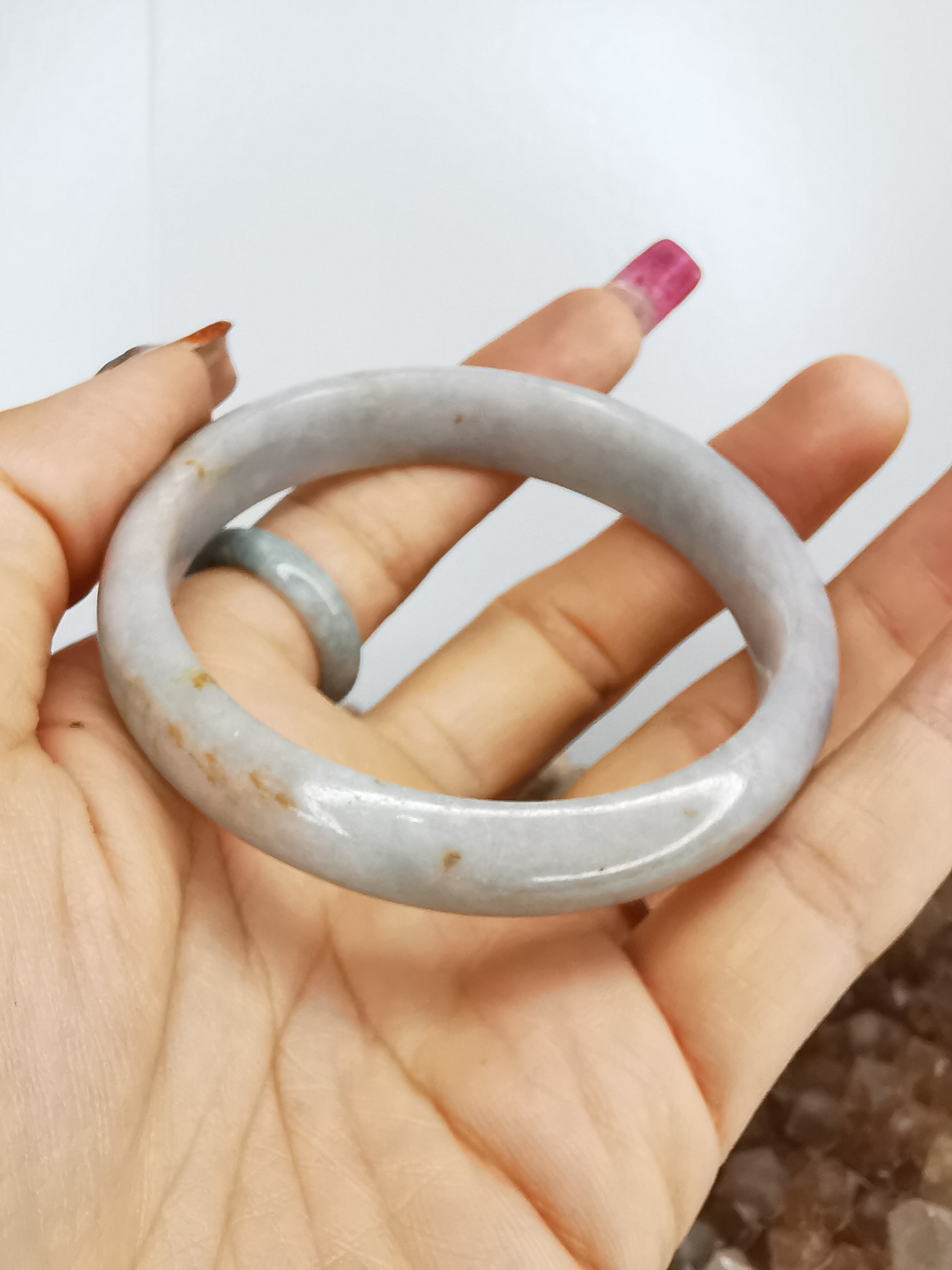 White Green Yellow Jade Bangle กำไลหยกเจไดต์แท้ Diameter/ เส้นผ่านศูนย์กลางด้านใน 56 mm.