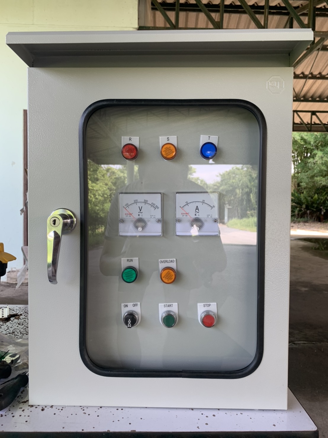 ตู้ควบคุมปั๊มน้ำระบบ 10 Hp 380V ( star delta ) ทำงานร่วมกันระบบลูกลอยไฟฟ้า220V ตู้กันน้ำ2ชั้น