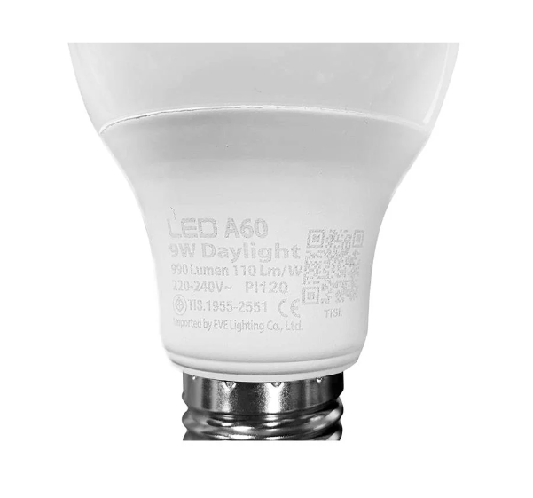 หลอดไฟ LED EVE A60 9 วัตด์ DAYLIGHT E27 ขั้วเกลียวแสงขาว
