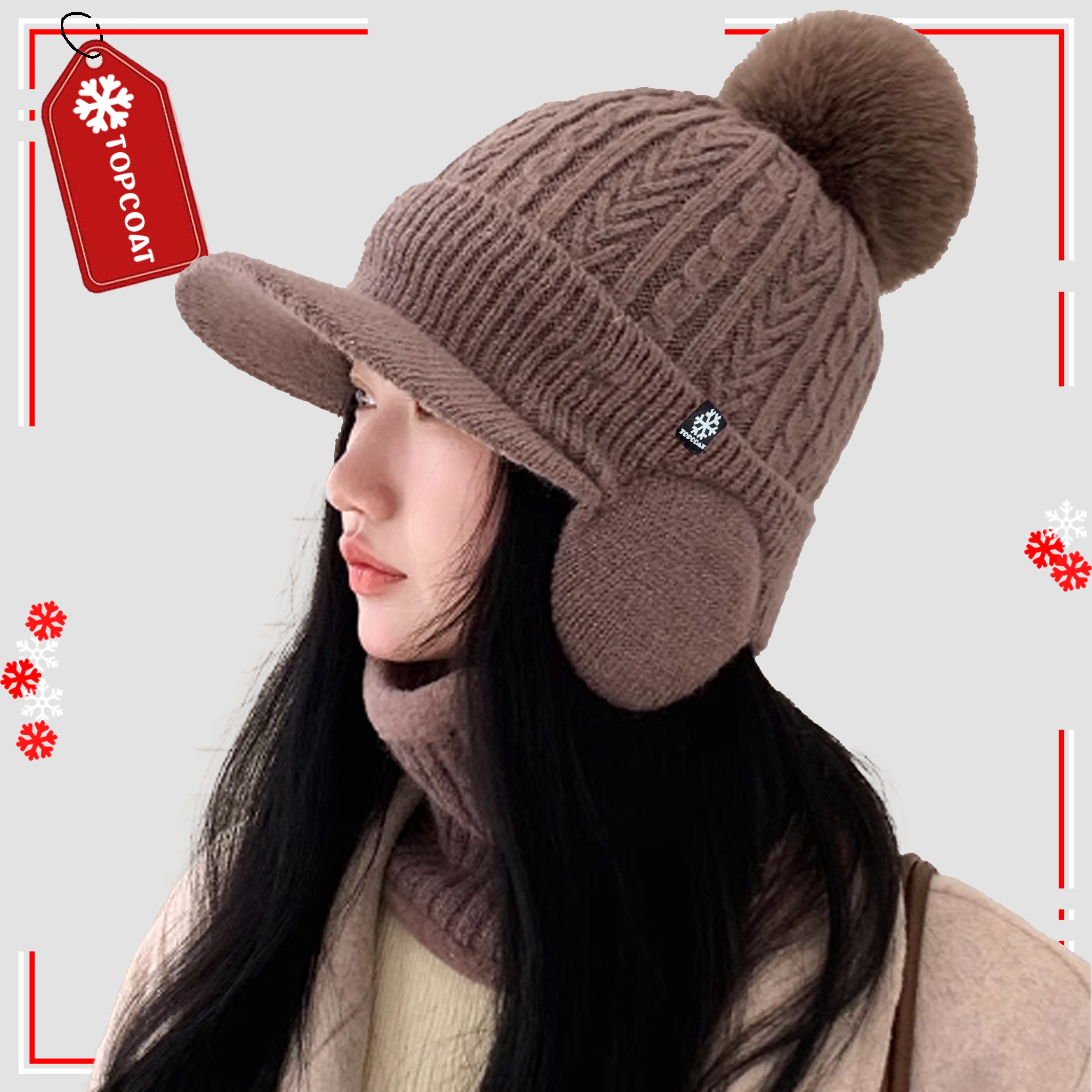 หมวกกันหนาวบุขนwool มีที่ปิดหู มีปีก มีจุก