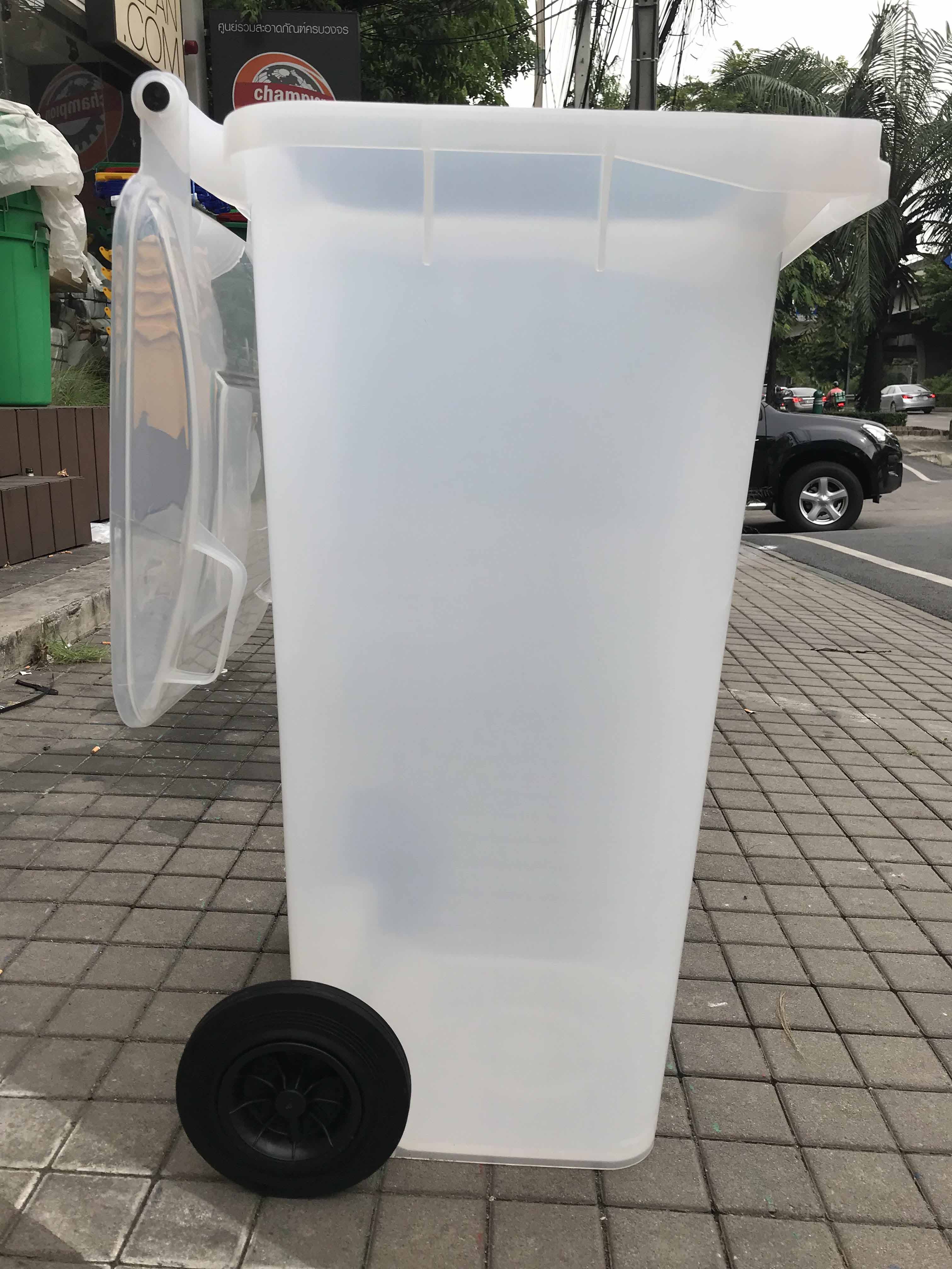 ถังขยะใส พร้อมล้อเข็น 120 ลิตร ฝาเรียบ