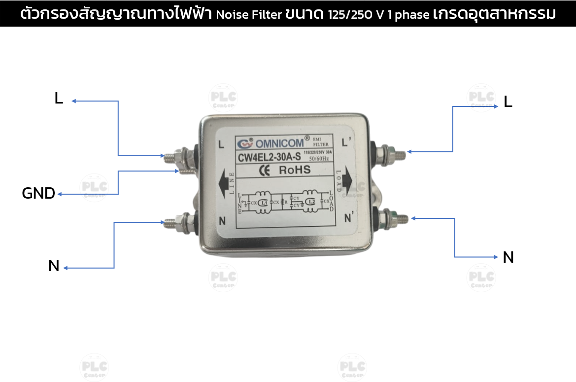 ตัวกรองสัญญาณทางไฟฟ้า Noise Filter OMNICOM รุ่น CW4L2 ขนาด 220V 1 phase (6A, 10A, 20A, 30A) เกรดอุตสาหกรรม