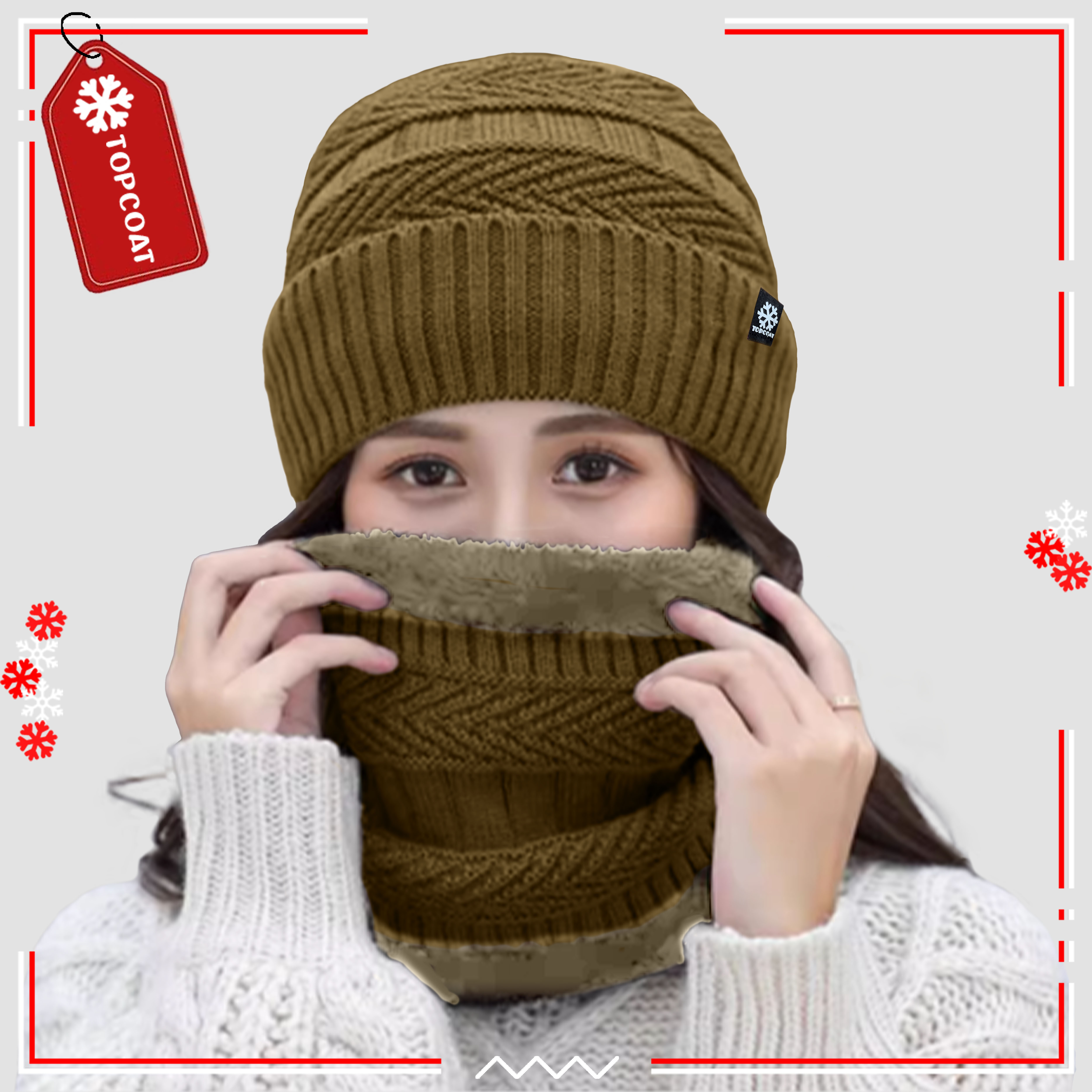 หมวกกันหนาวไหมพรมพร้อมผ้าพันคอแบบสวม Unisex