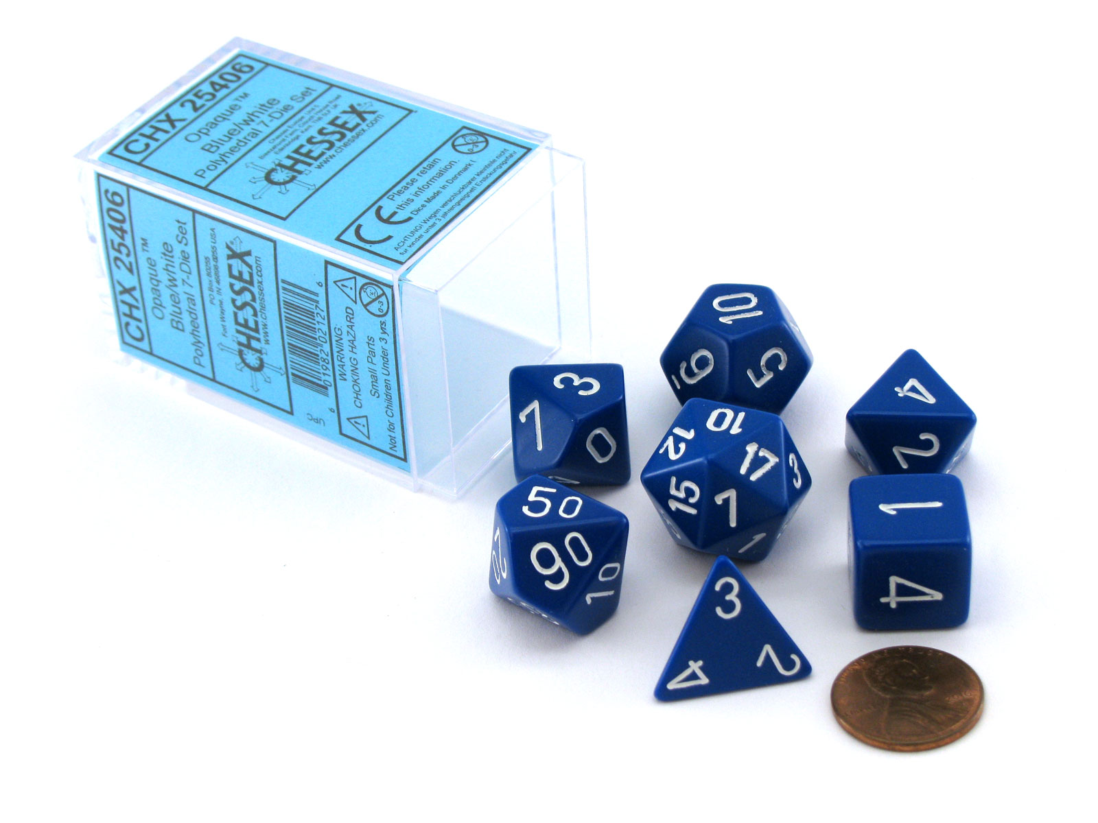 [ลูกเต๋า] Chessex: Blue/White Opaque Polyhedral 7-Die Set