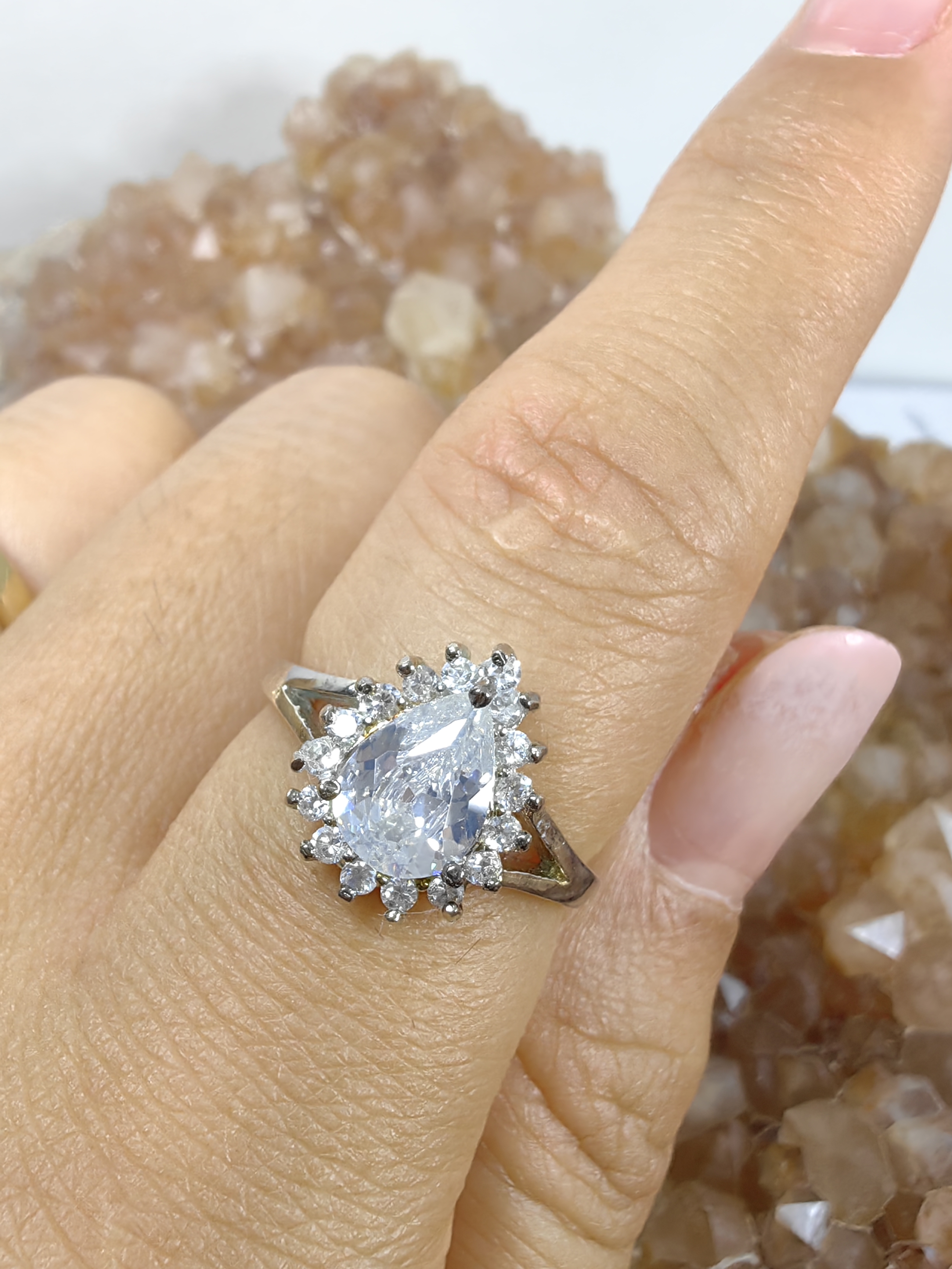 แหวนเพชร CZ เงินแท้ 92.5% Cubic Zirconia 925 Sterling Silver Ring Size 53