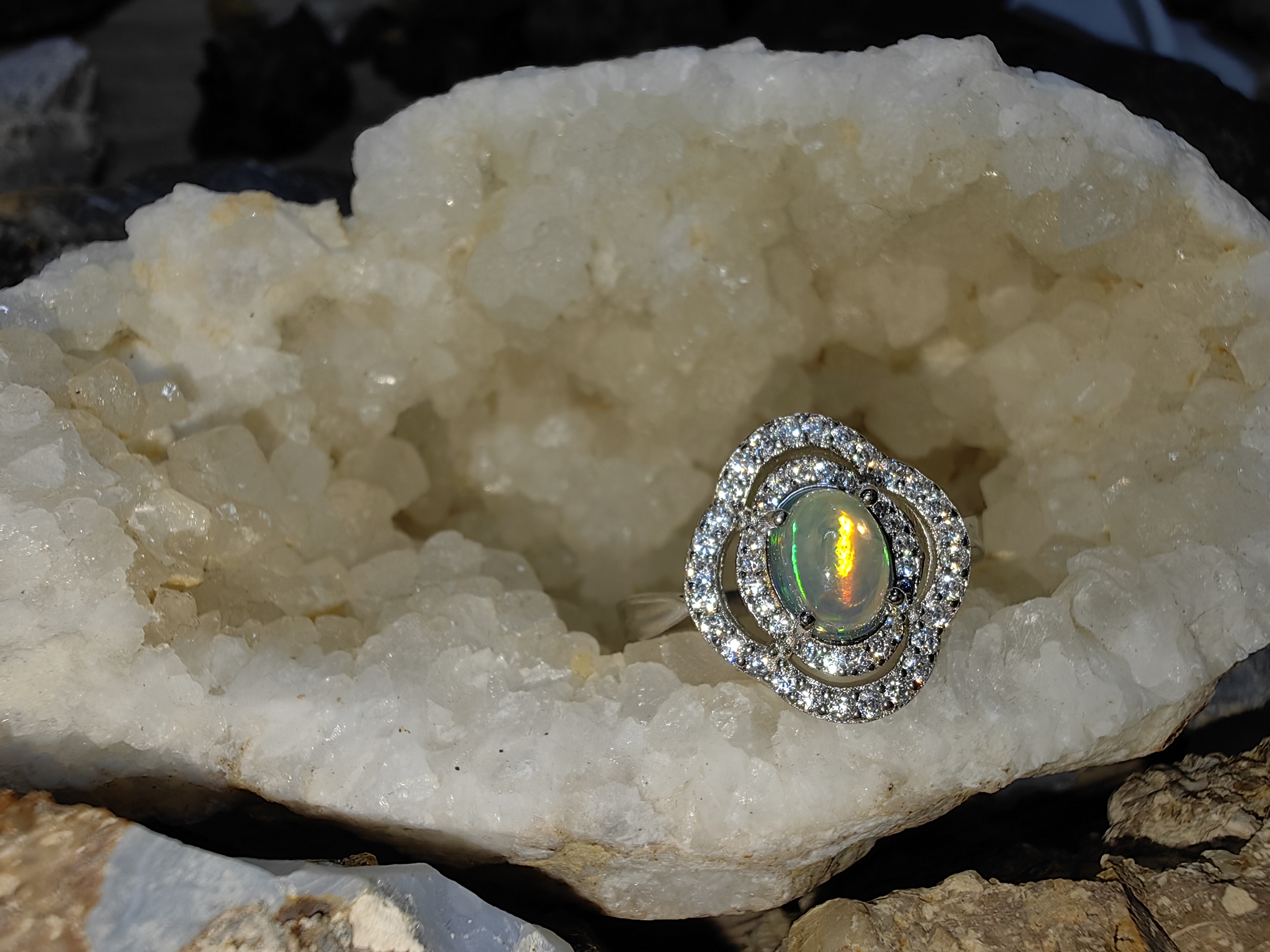 Opal 925 Sterling Silver Ring แหวนโอปอ เงินแท้ 925 Size 57