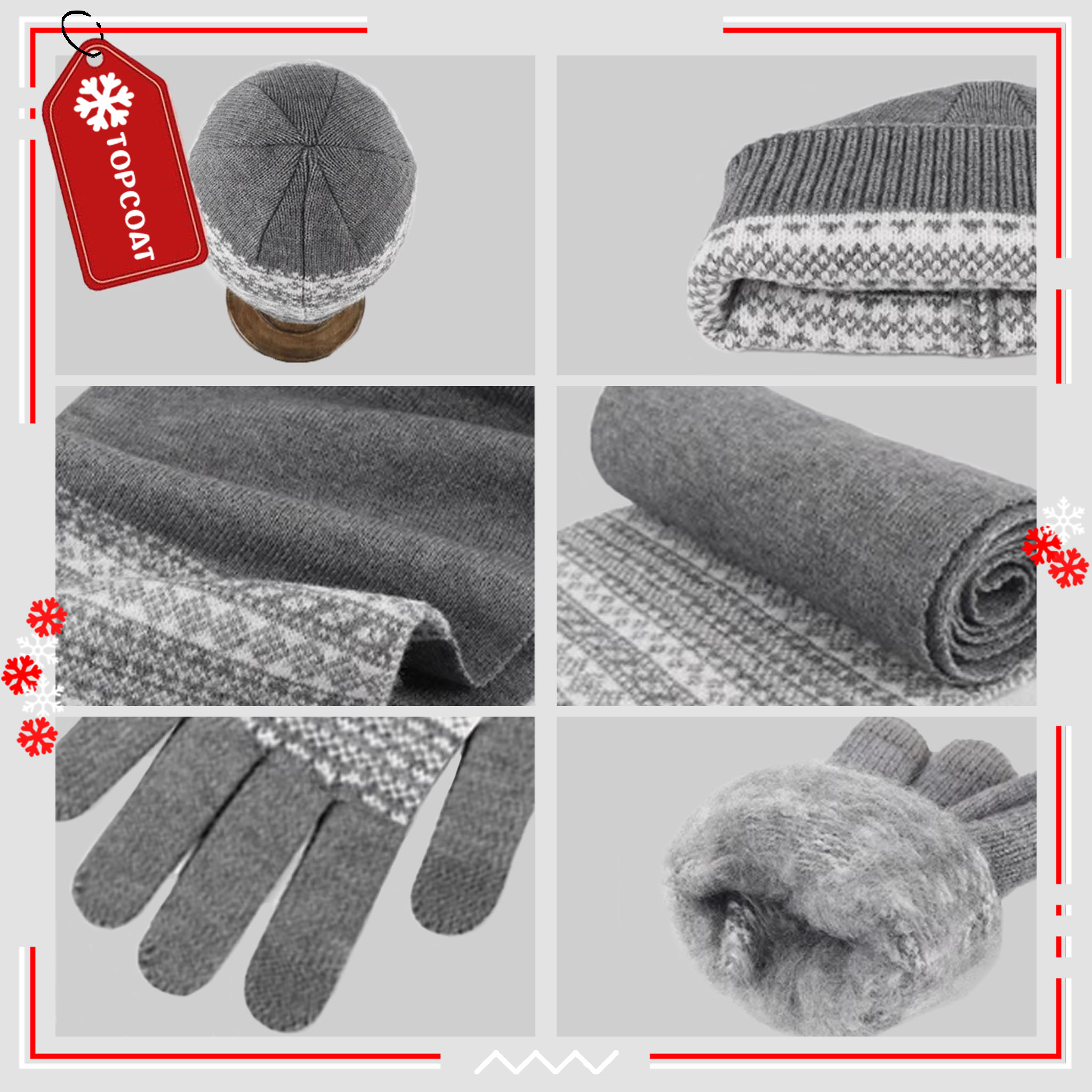 เซ็ทหมวก ถุงมือ ผ้าพันคอกันหนาวครบเซ็ท สีดำ ชมพู เทา ครีม กรม