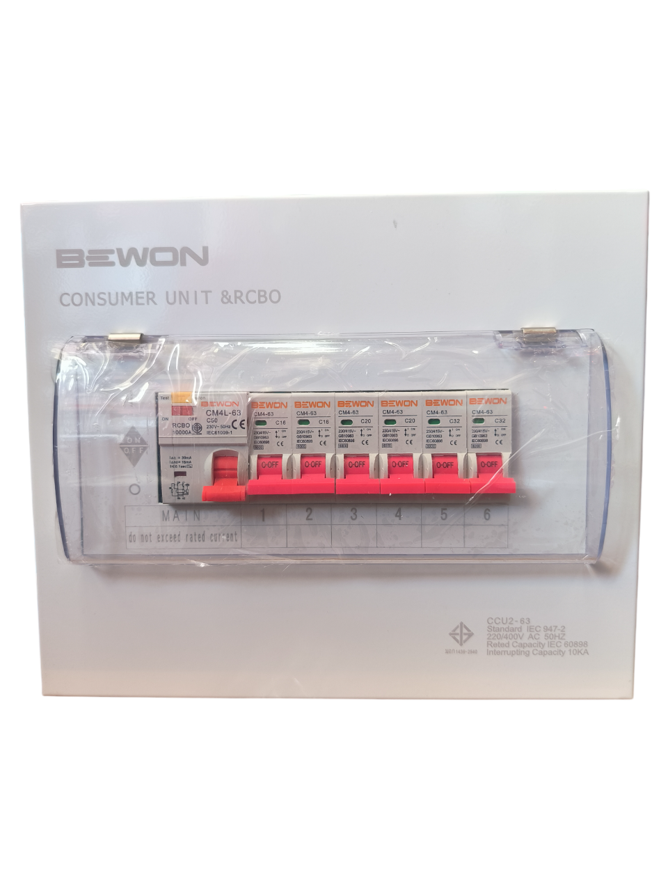 ตู้คอนซูเมอร์ ตู้ไฟฟ้า RCBO BEWON 6ช่อง พร้อมลูกและ MAINเบรกเกอร์ ครบชุดพร้อม เมน63Aและลูกเซอร์กิต 6 ลูกครบชุด