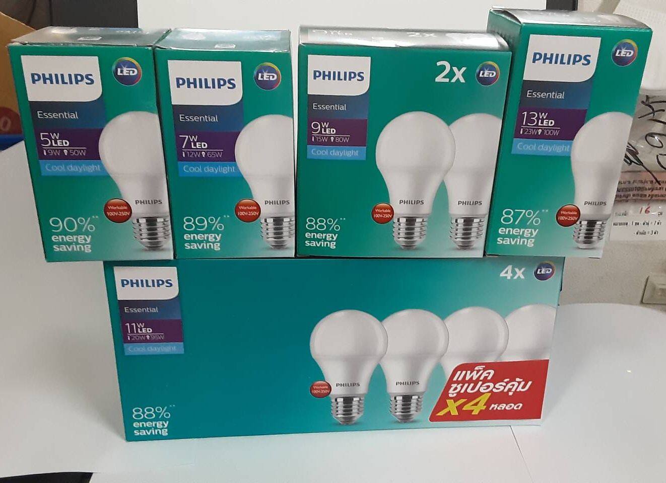 10หลอด ยกกล่องหลอด LED PHILIPS Essential bulb 5W 7W 9W 11W 13W ขั้วเดลียว E27 แสงขาว แสงส้ม ฟิลิปส์