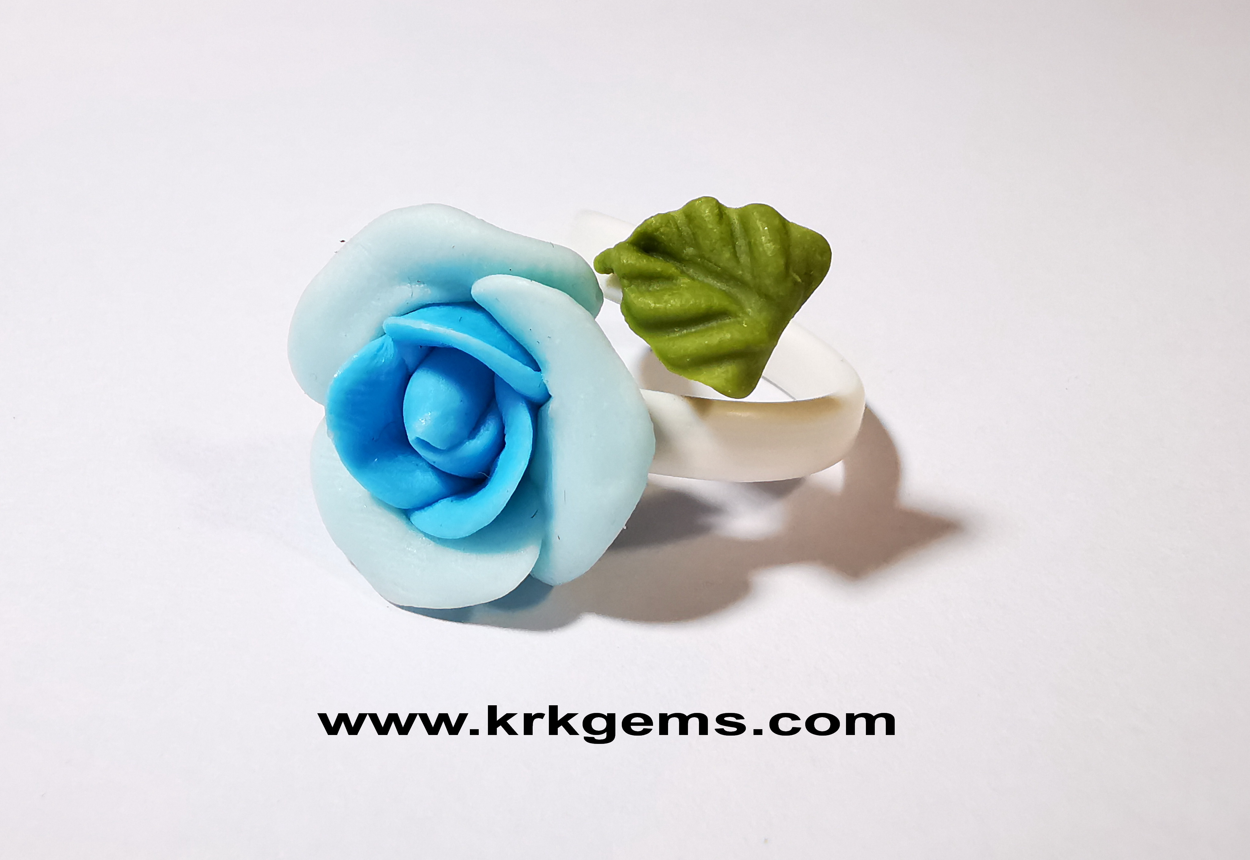 PASTEL BLUE ROSE HANDMADE CLAY RING