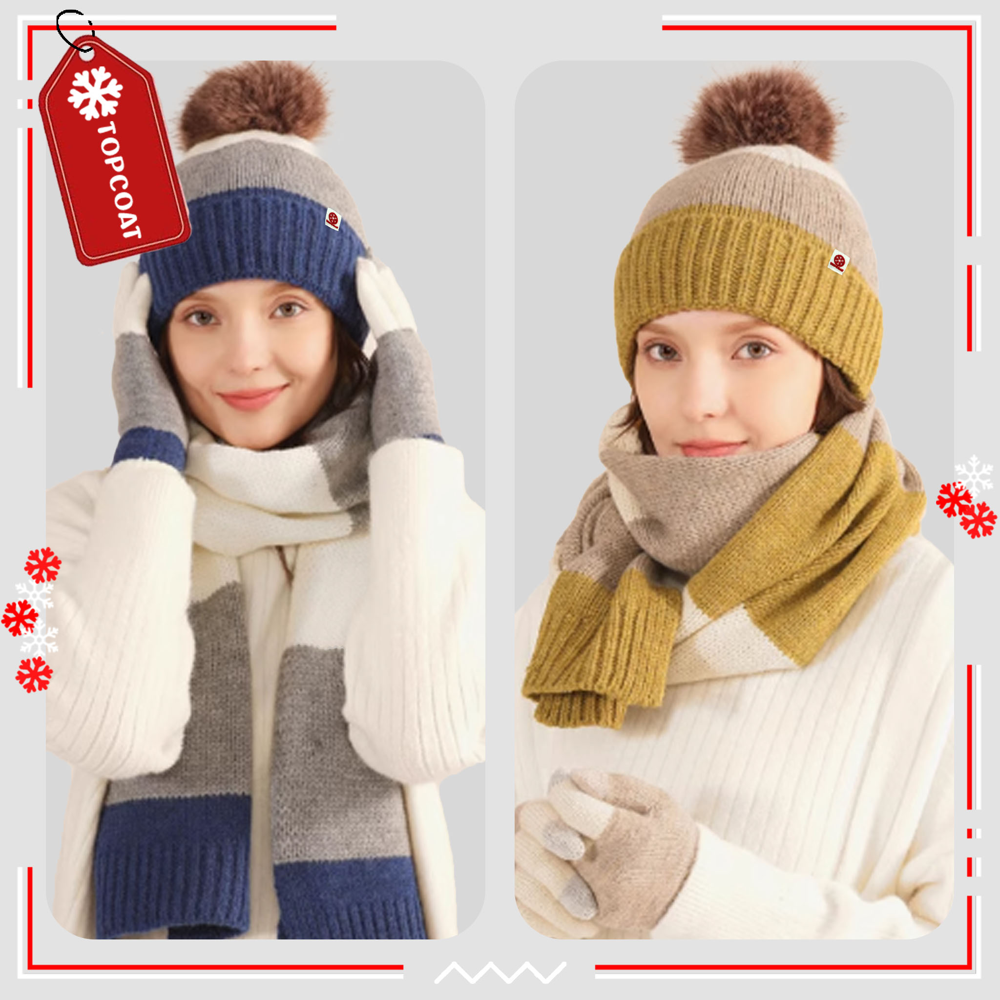 เซ็ทหมวก ถุงมือ ผ้าพันคอกันหนาว บุขนหนานุ่ม รักษาอุณหภูมิได้ดี