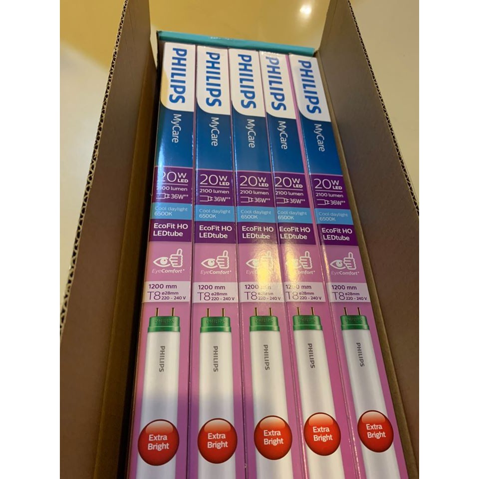 10หลอด Philips หลอดไฟนีออน Ecofit TUBE LED 20W ซุปเปอร์ LEDขั้วเขียว สว่างพิเศษ ฟิลลิป์ ไฟเข้าทางเดียว เข้าฝั่งเดียว Daylight สินค้ารวมภาษี