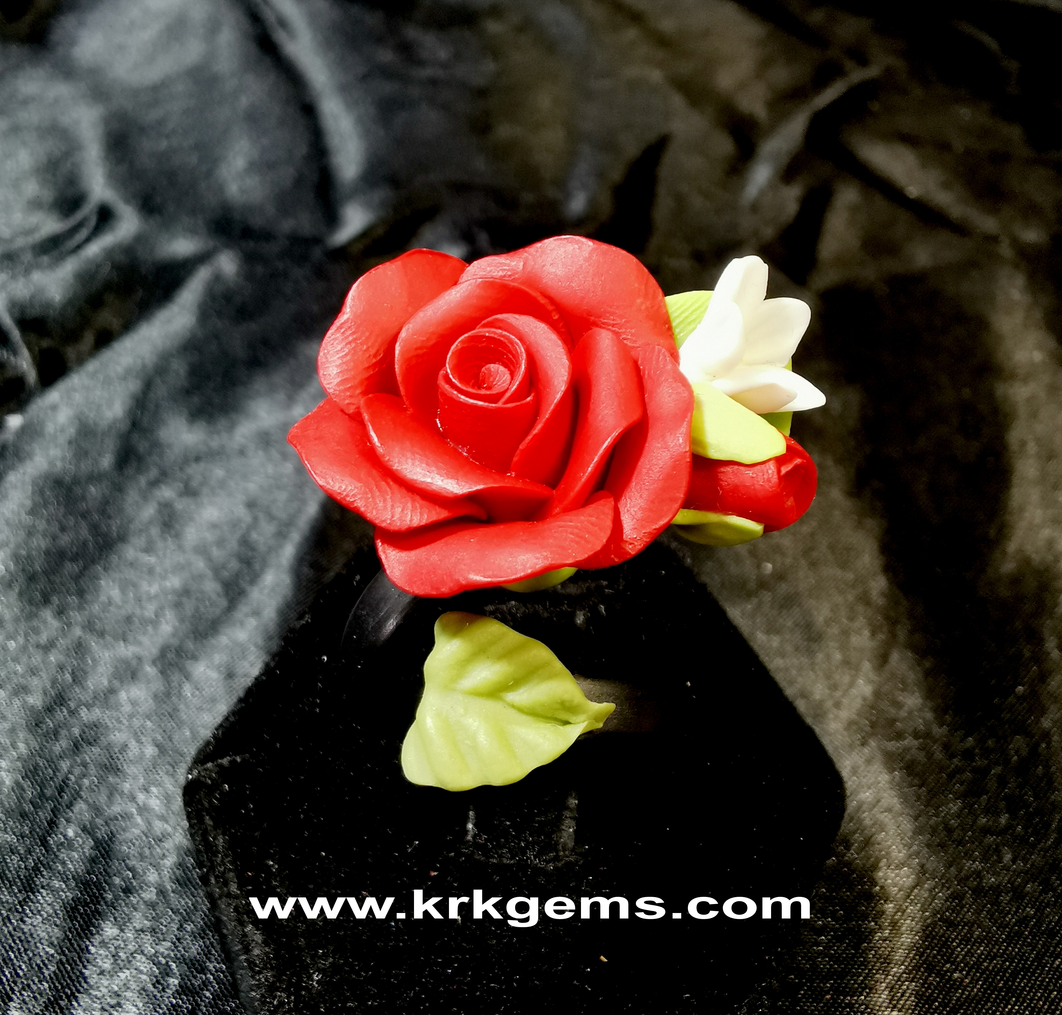 RED ROSE HANDMADE CLAY RING