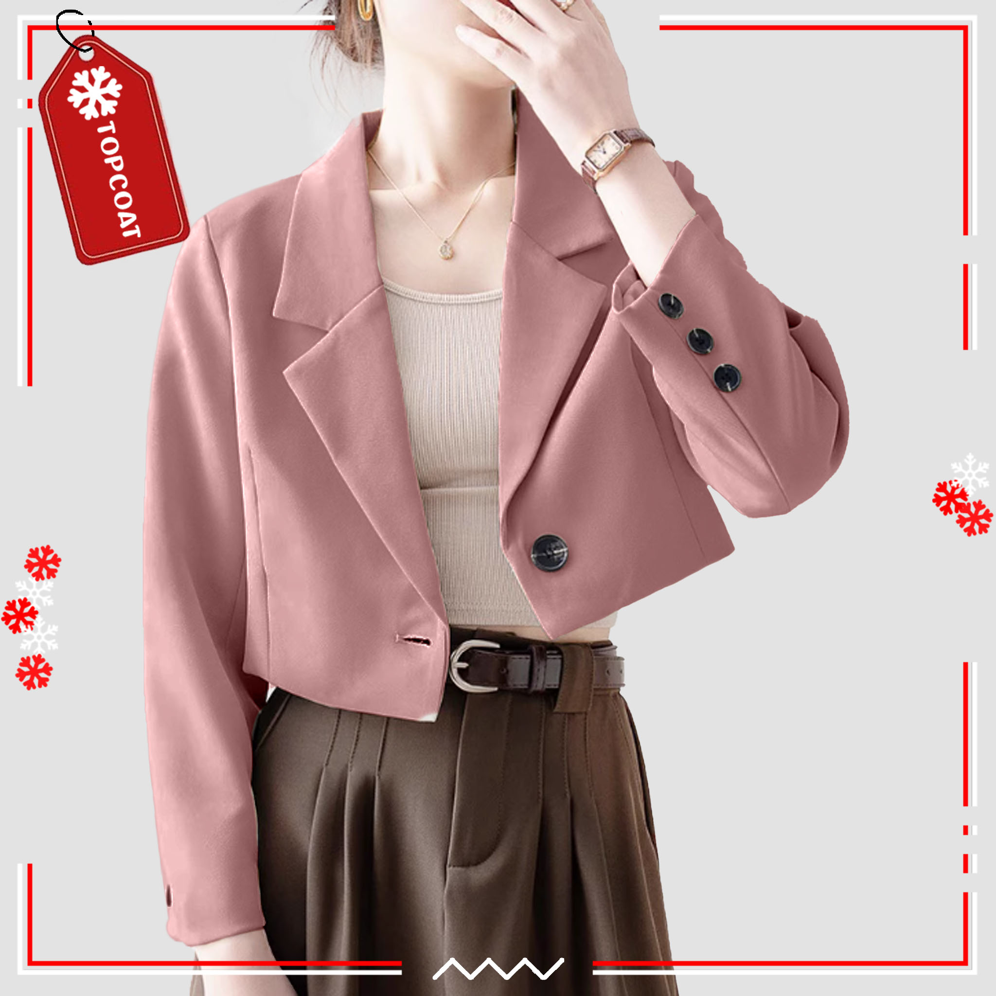 สูทครอปกระดุมเดียวสำหรับผู้หญิง ผ้าอยู่ทรง ซับในทั้งตัว