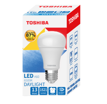TOSHIBA หลอดไฟ LED A60 13 วัตต์ ขั้ว E27 มี 3 แสง Warm White, Cool White อายุการใช้งาน 15,000 ชม.