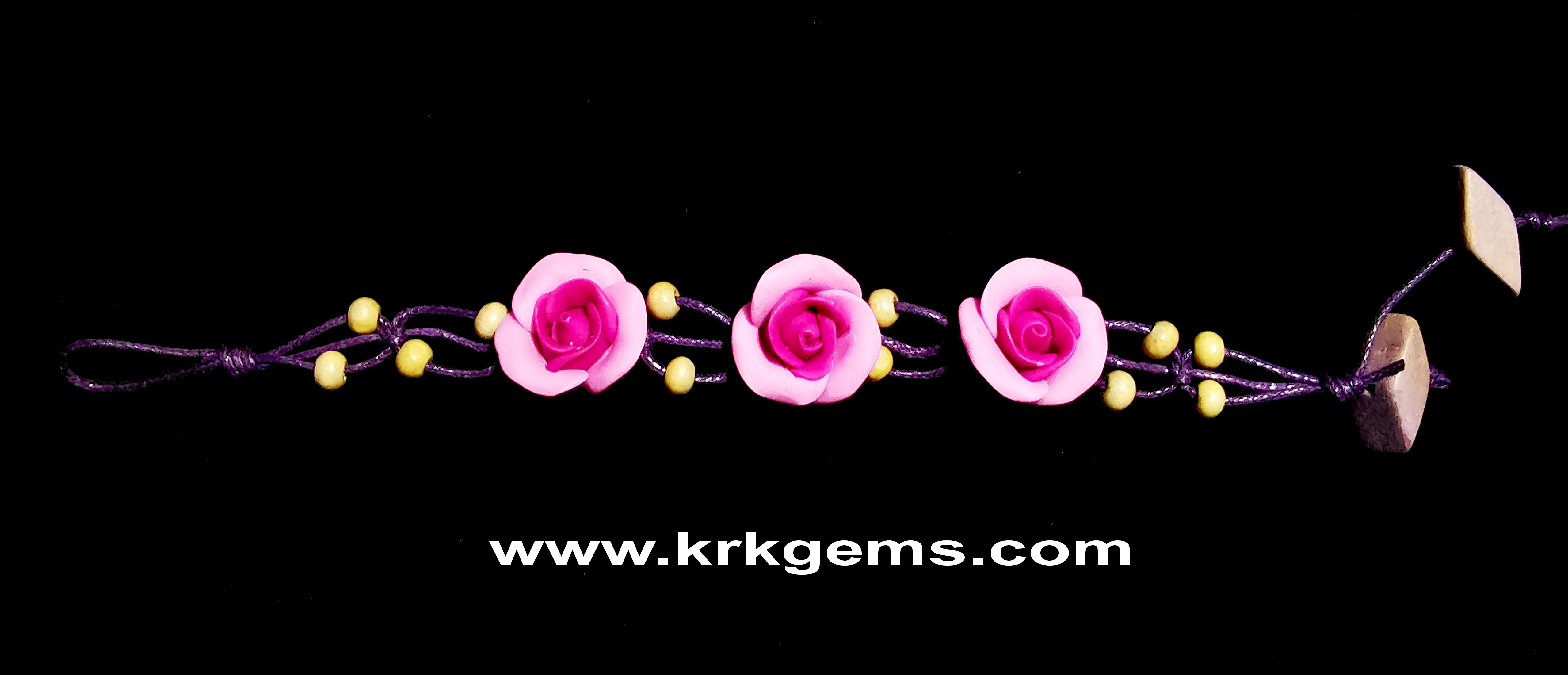 PURPLE 3ROSE HANDMADE CLAY BRACELET