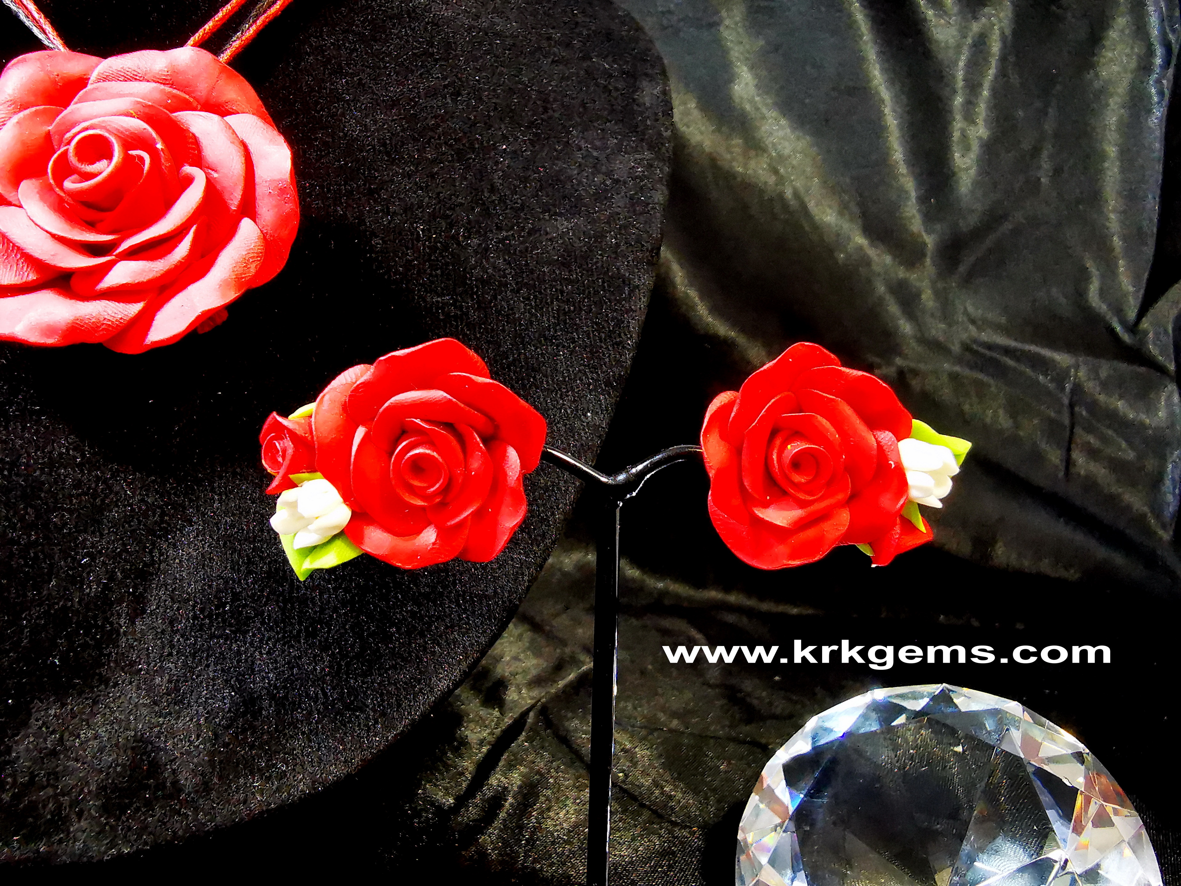 RED ROSE HANDMADE CLAY EARRING