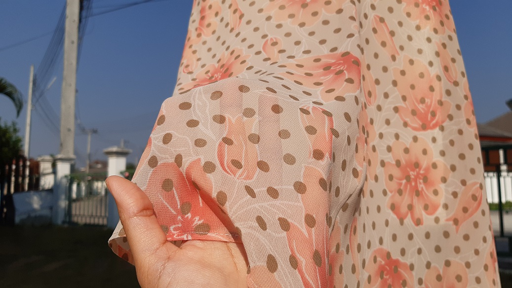 กระโปรงชีฟองลายดอกไม้สีส้ม