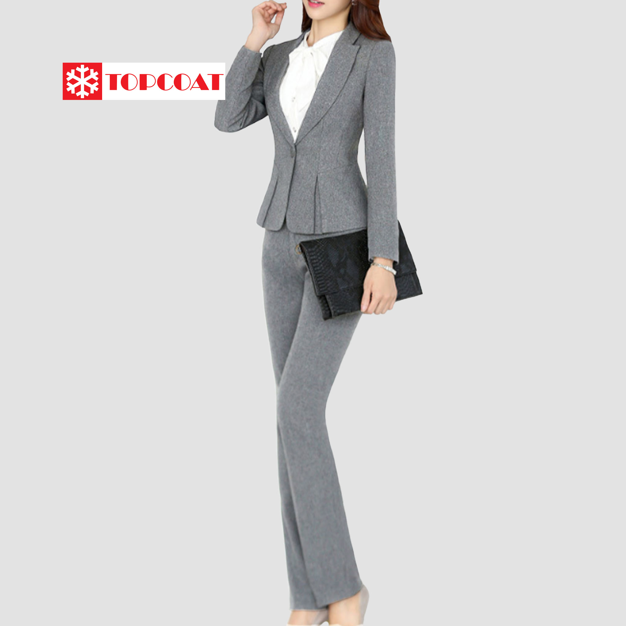ชุดสูทเข้ารูปชายจีบ (Lady) ขากระบอก-ขาม้า กระดุมเดียว สี : เทา ดำ
