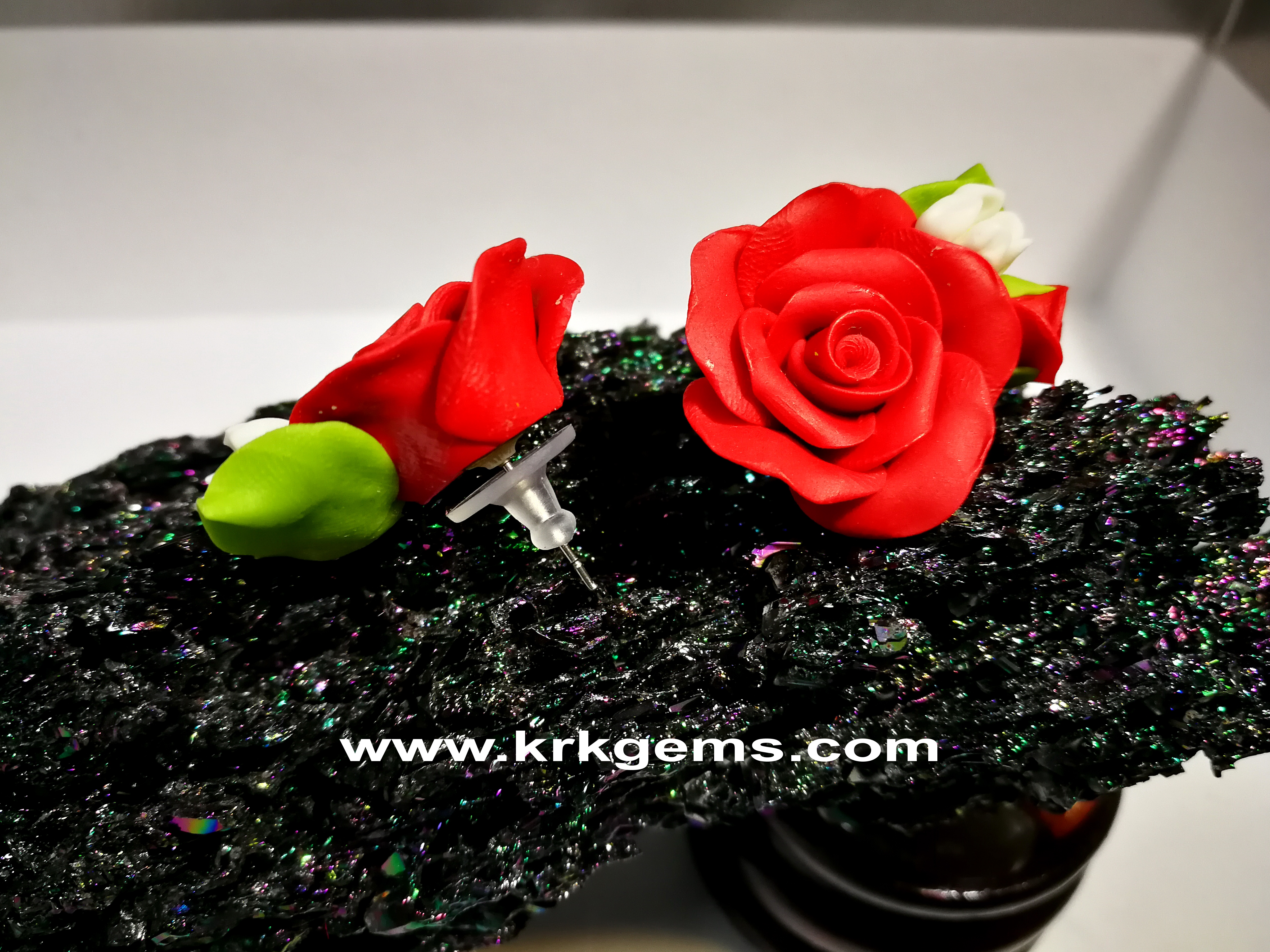 RED ROSE HANDMADE CLAY EARRING