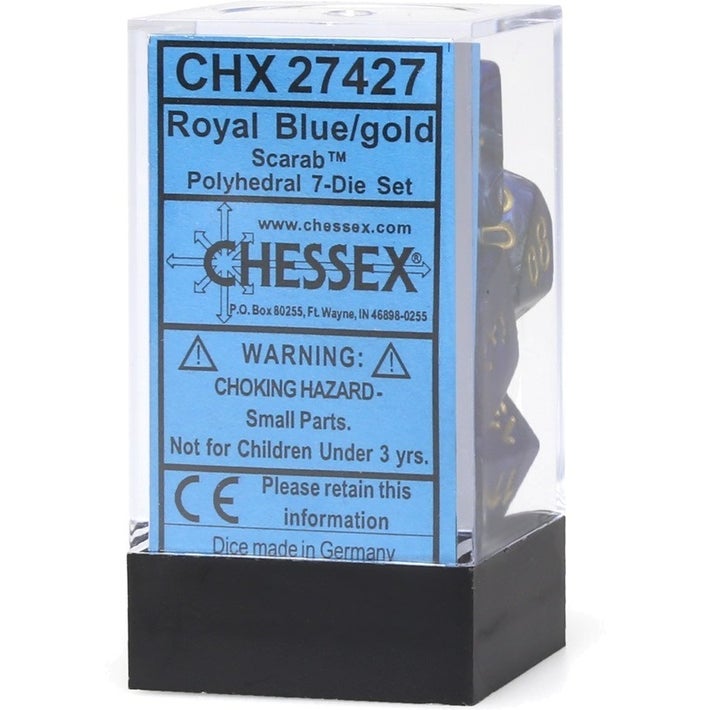 [ลูกเต๋า] Chessex: CHX27427 7 Die Polyhedral Scarab Royal-Blue/Gold
