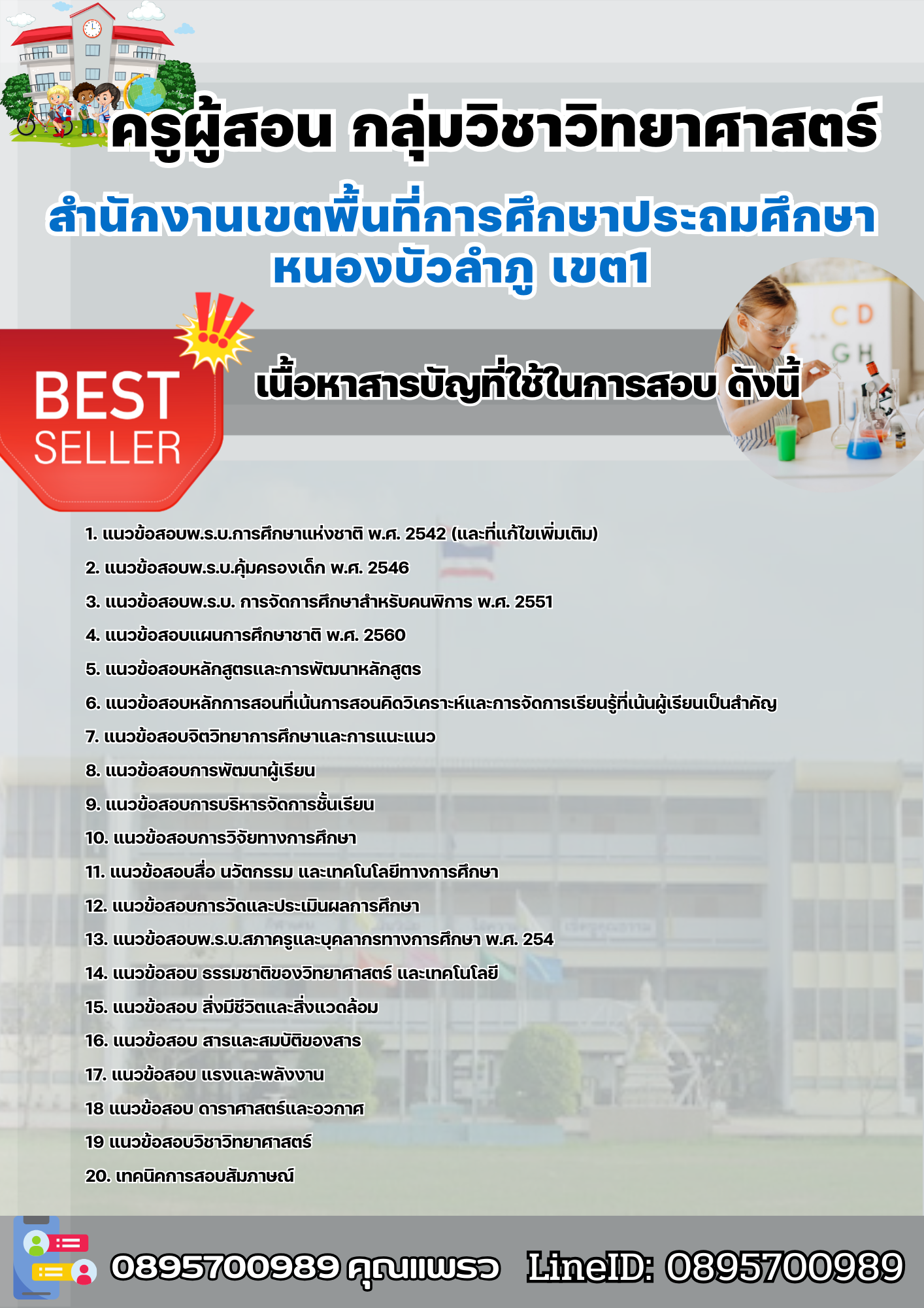แนวข้อสอบครูผู้สอน กลุ่มวิชาวิทยาศาสตร์ สำนักงานเขตพื้นที่การศึกษาประถมศึกษาหนองบัวลำภู เขต1 2568