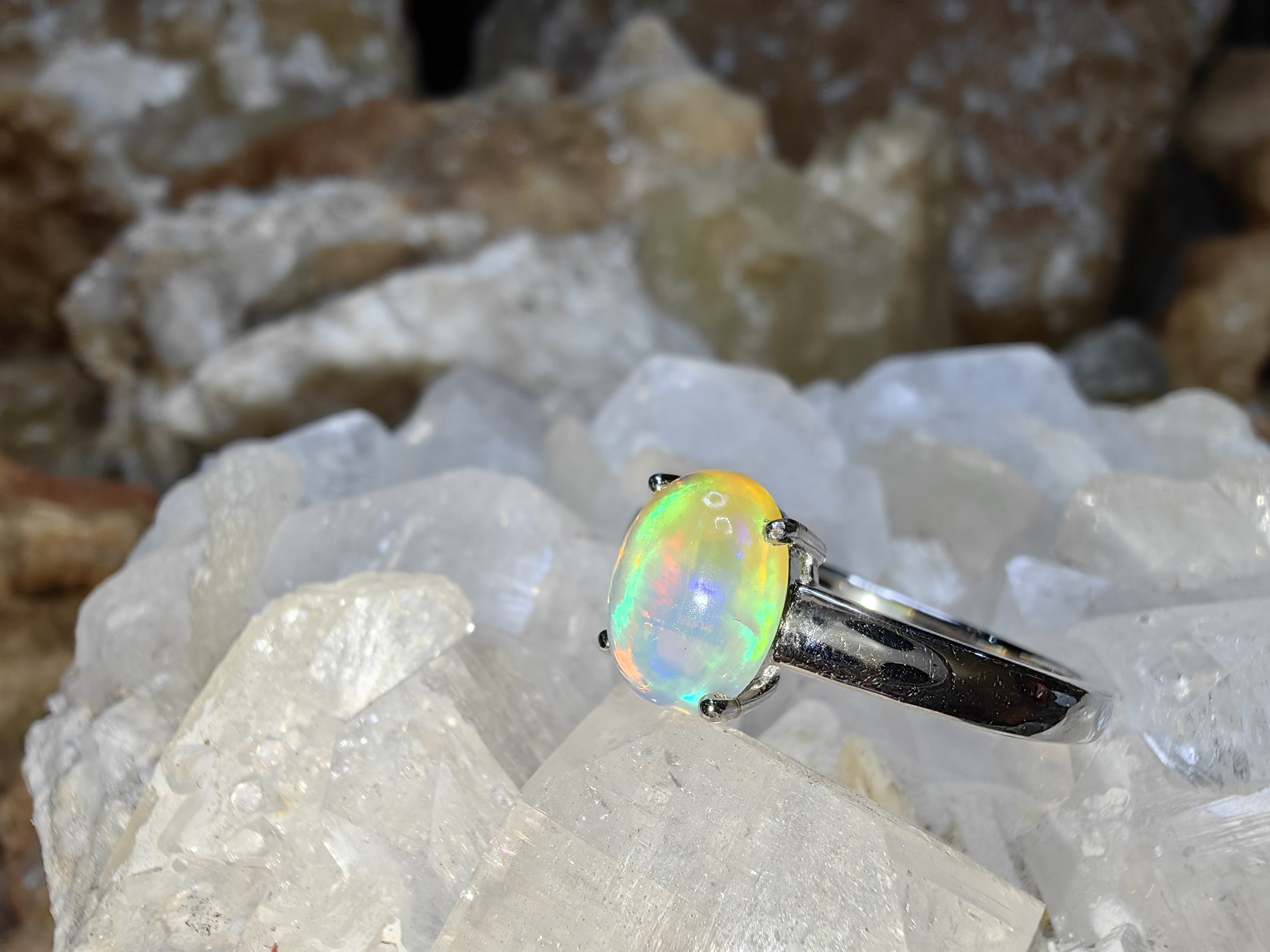 Opal 925 Sterling Silver Ring แหวนโอปอ เงินแท้ 925 Size 60