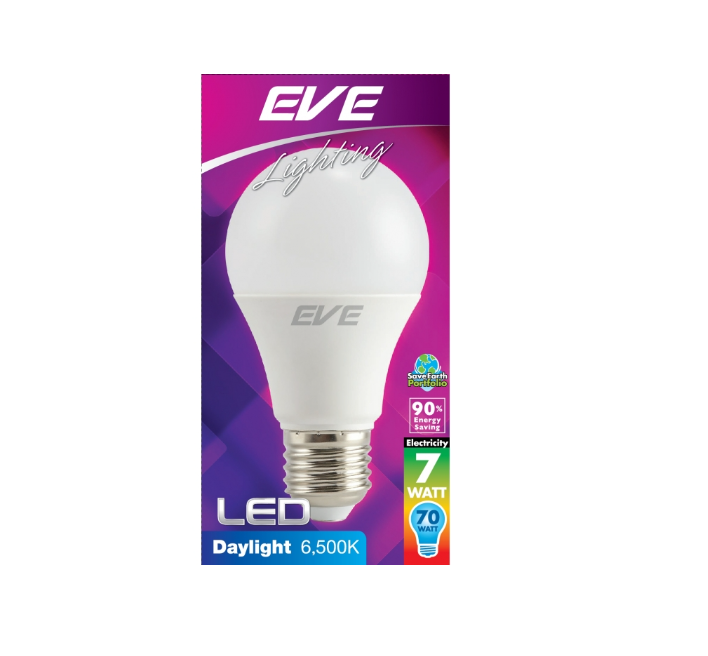 EVE หลอดไฟ LED BULB 7W รุ่น Super save (Day Light) หลอดไฟแอลอีดี ขั้วเกลียว แสงขาว 7 วัตต์ 1หลอด