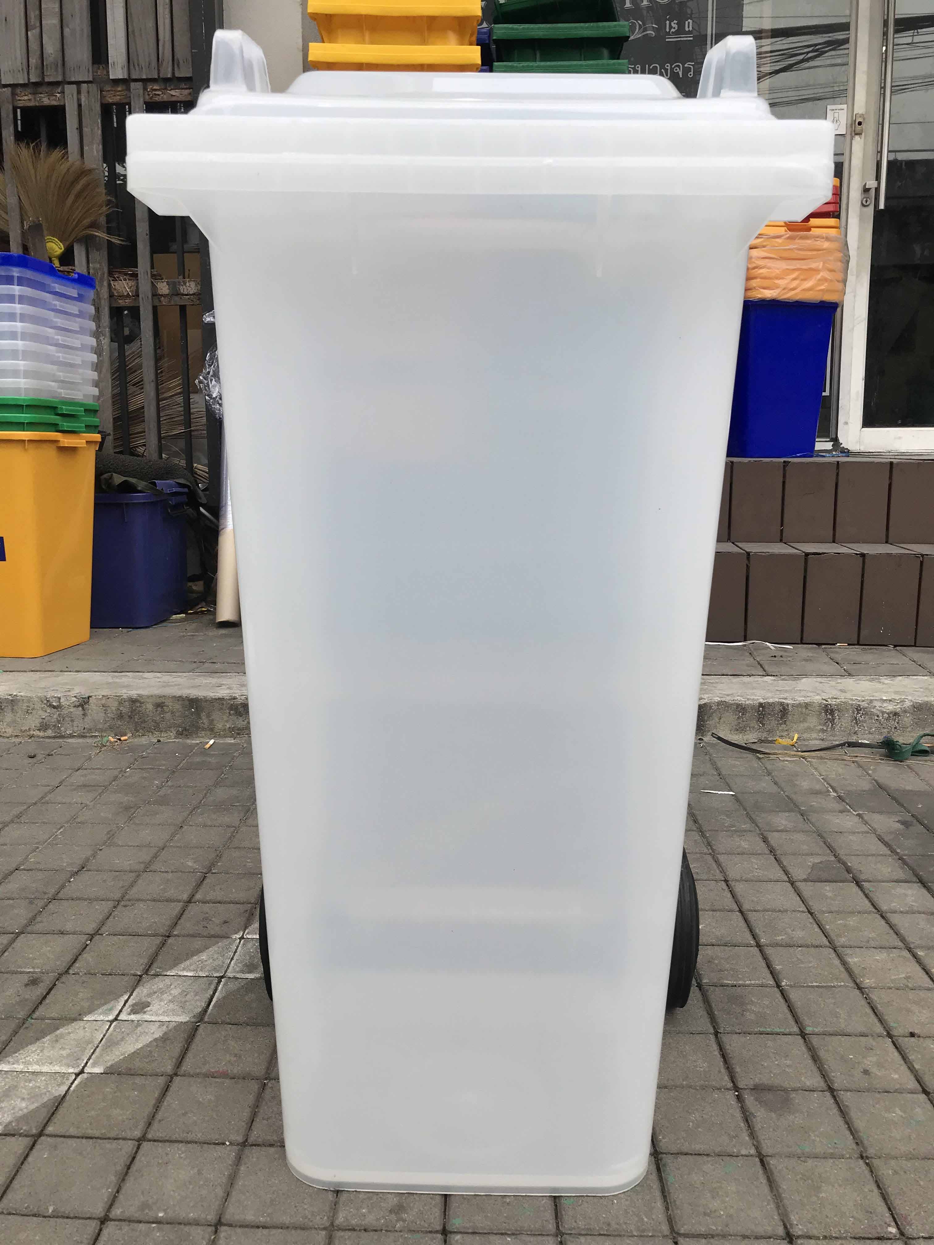 ถังขยะใส พร้อมล้อเข็น 120 ลิตร ฝาเรียบ