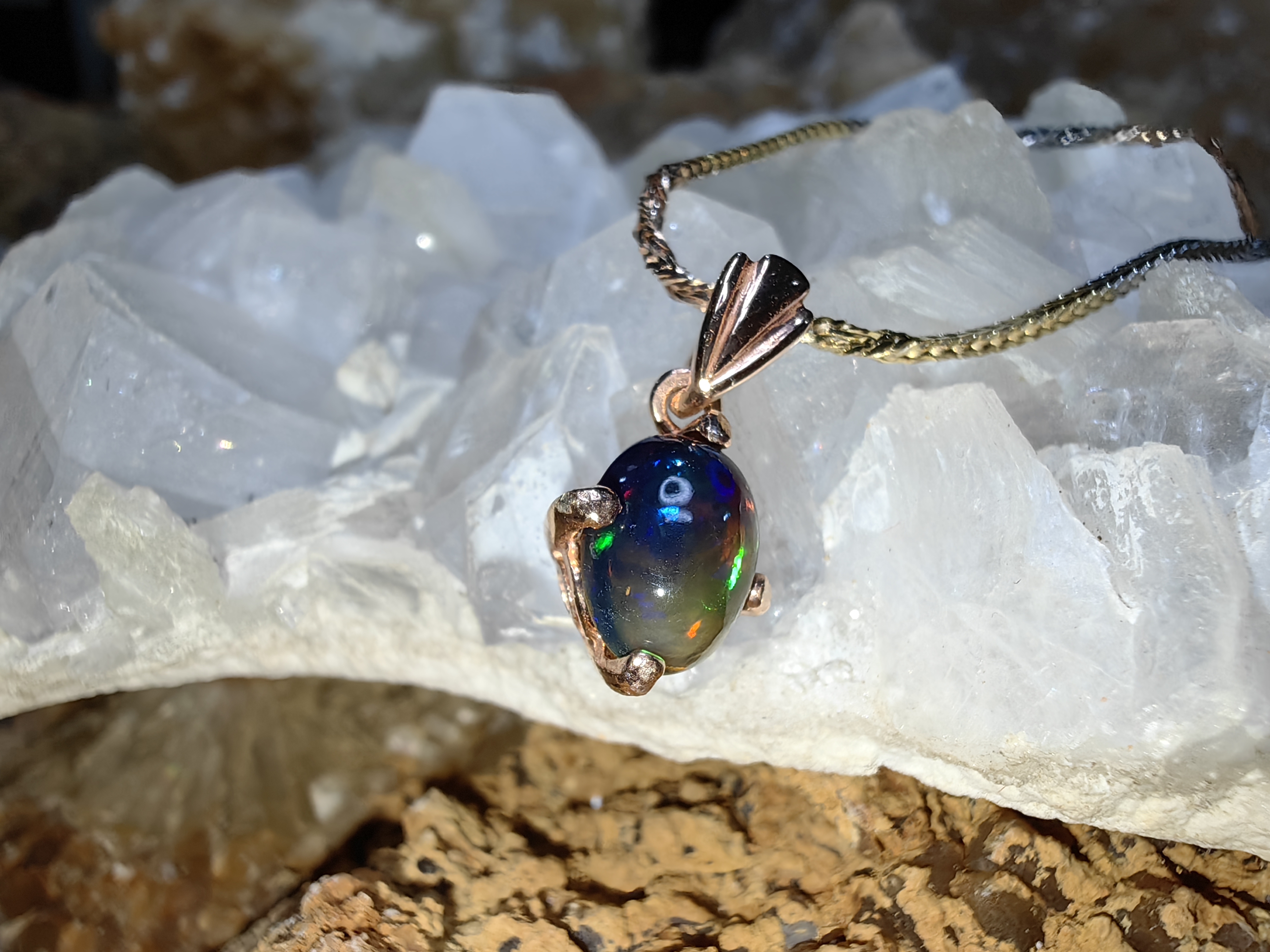 Black Opal Pendent 925 Sterling Silver จี้โอปอดำ เงินแท้ 925