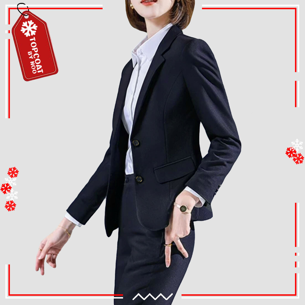 สูททำงานผู้หญิงทรงเข้ารูปสีกรม ผ้าอยู่ทรง เนี้ยบ ใส่สบาย ซับในทั้งตัว TOPCOAT