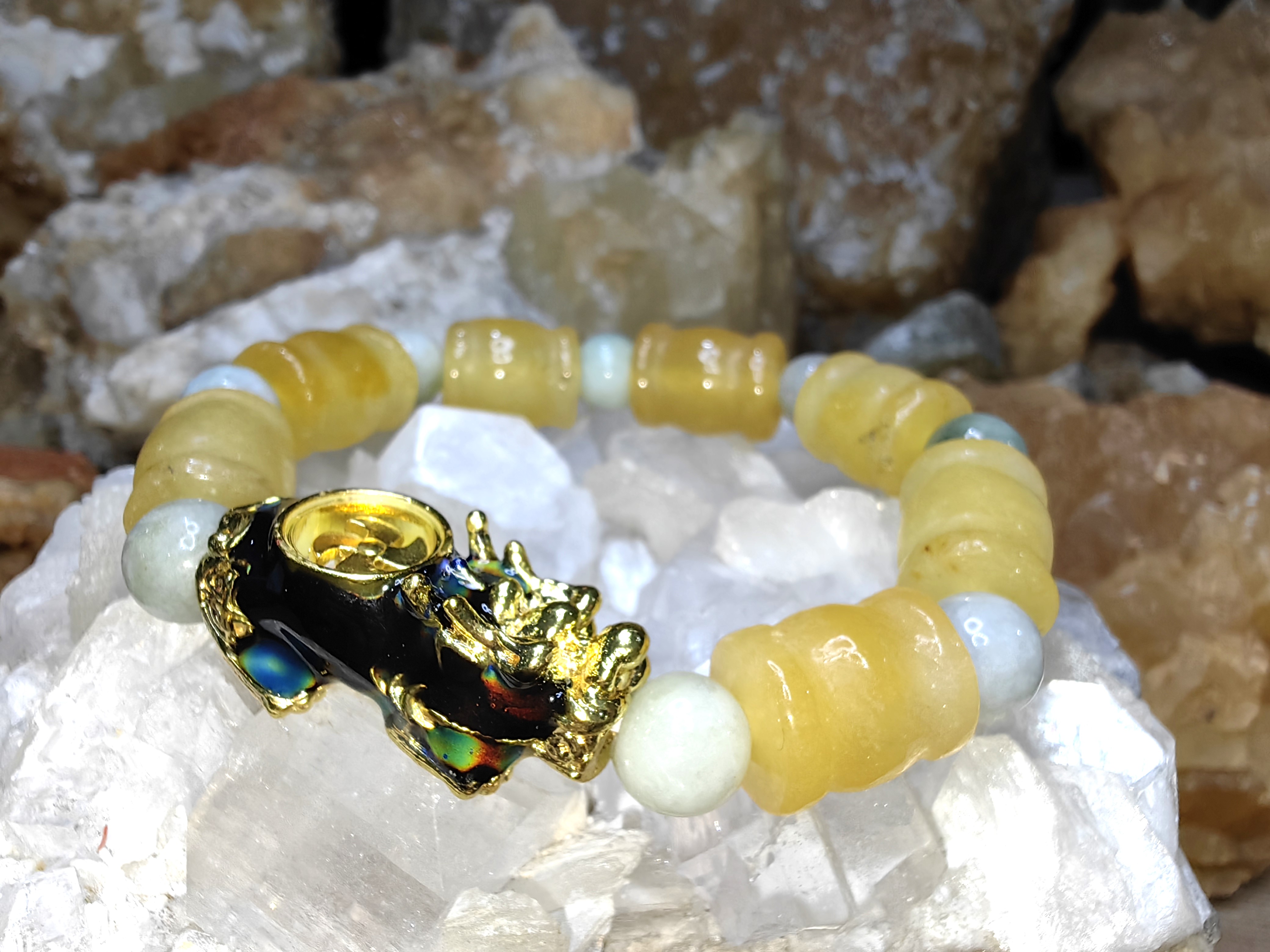 Burmese Jadeite Bracelets Dragon Gold plated Round 11 mm. สร้อยข้อมือหยกพม่าปี่เซียะชุบทอง กลม 11 มม. Free Size