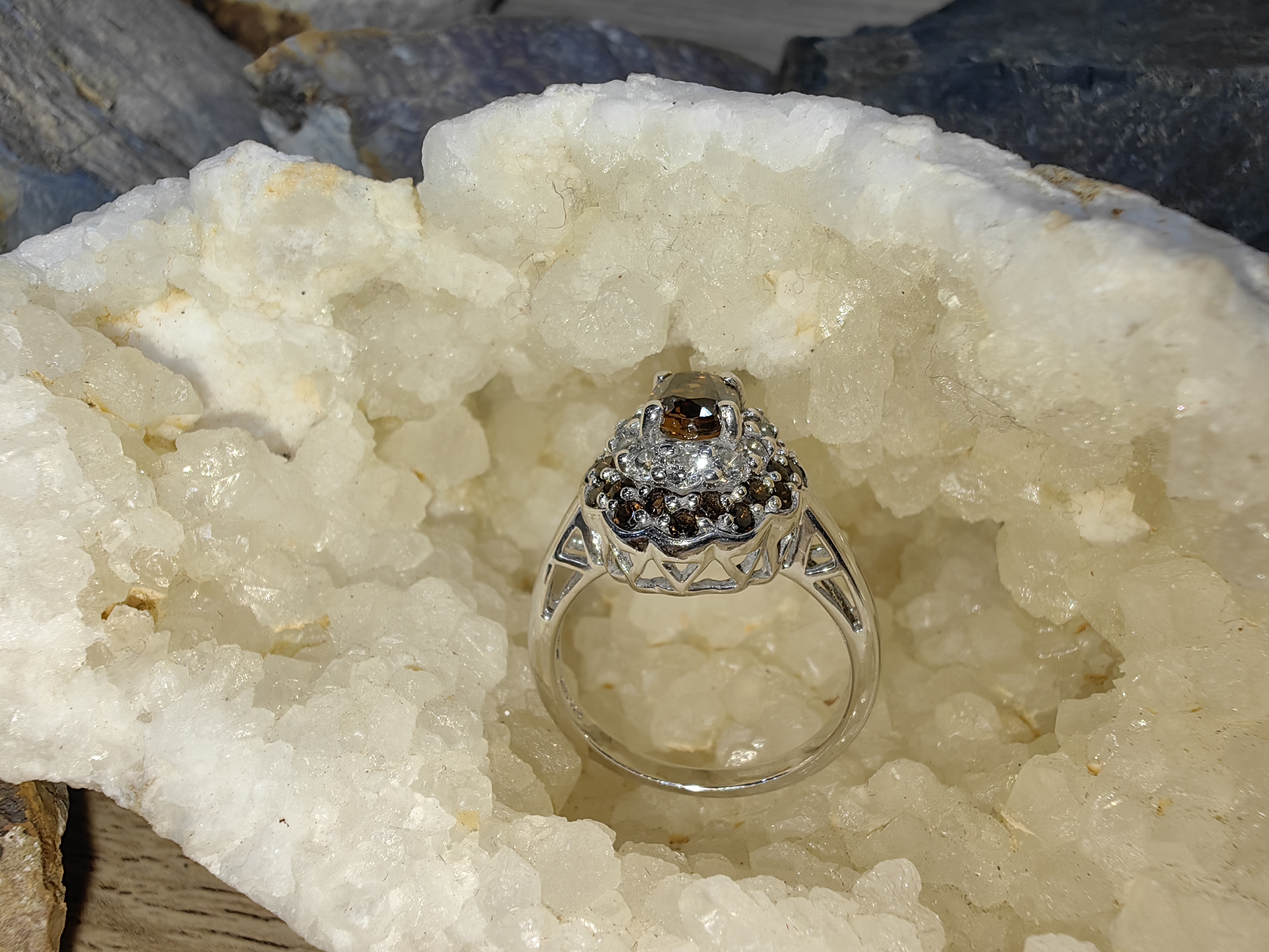 SMOKY QUARTZ WHITE TOPAZ RING