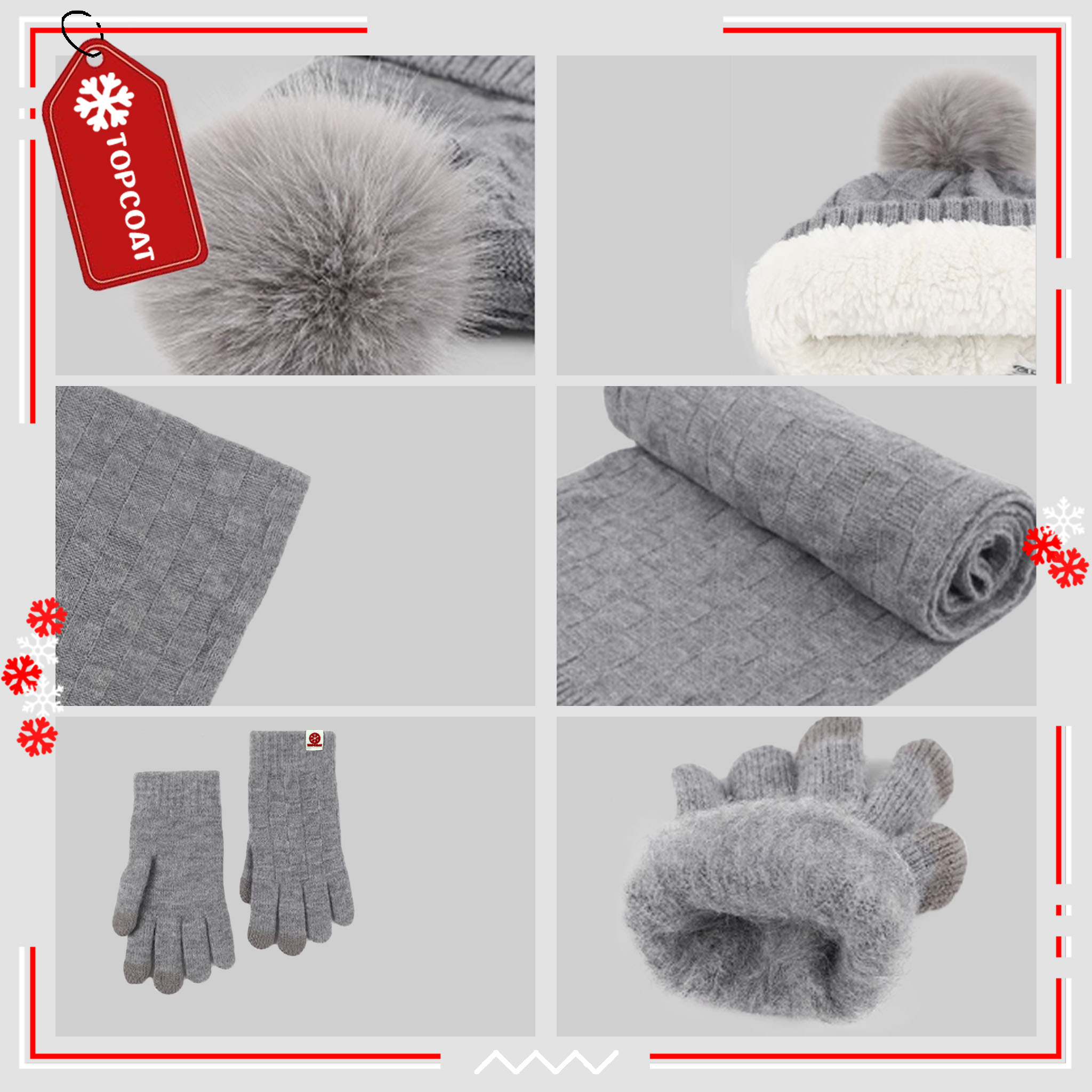 เซ็ทกันหนาว หมวก ถุงมือ ผ้าพันคอ บุขนหนาพิเศษ ถุงมือทัชสกรีนได้