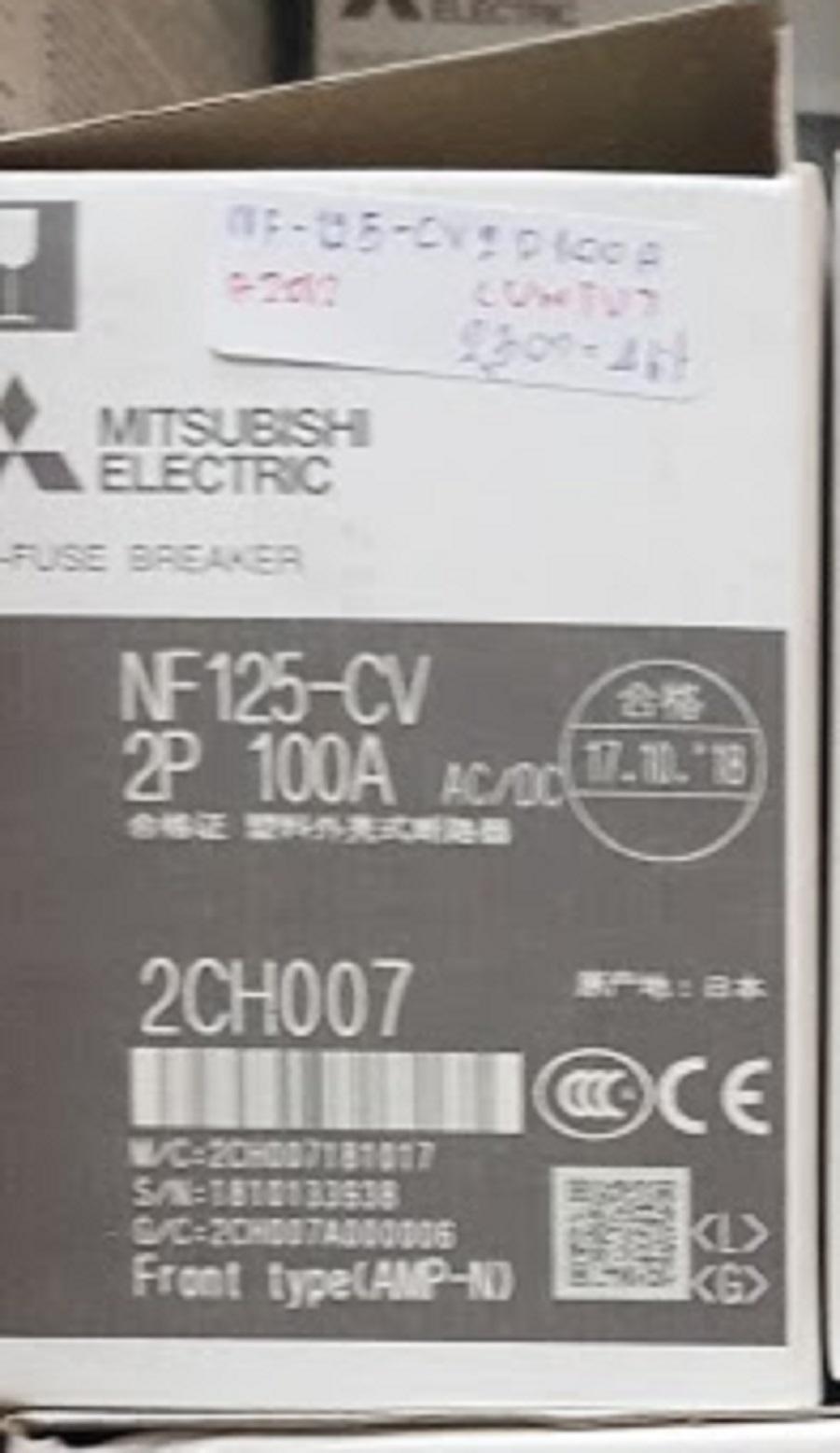 เบรกเกอร์ NF125 CV 2P 100A 30KA มิตซูบิชิ MITSUBISHI 1ตัว พร้อมส่งฟรี พร้อมใบกำกับภาษี