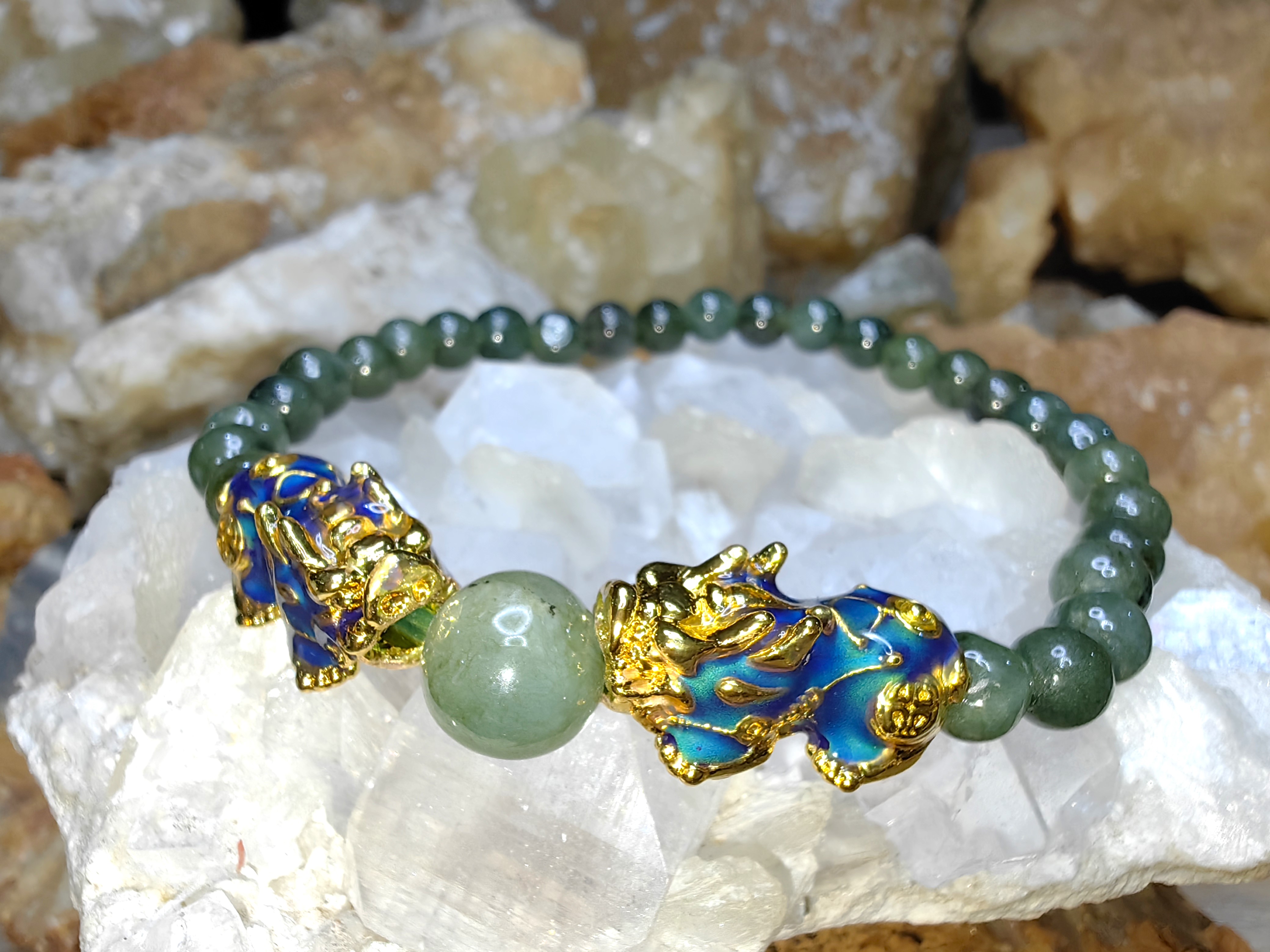 Burmese Jadeite Bracelets Color Change Dragon by Temperature Round 6 mm. สร้อยข้อมือหยกพม่าปี่เซียะเปลี่ยนสีตามอุณหภูมิ กลม 6 มม. Free Size